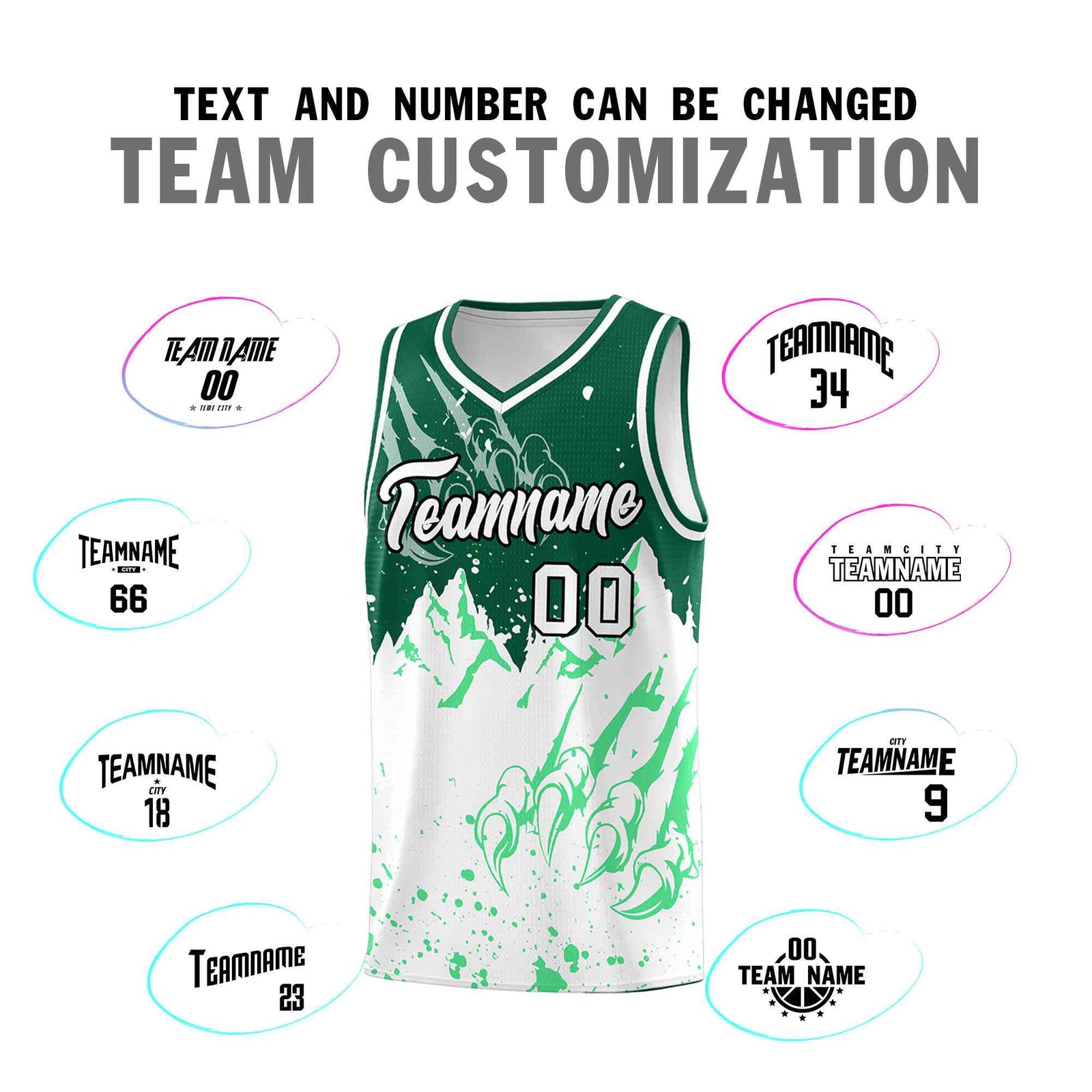 Custom Kelly Green White Snow Mountain Beast Pattern Sports Uniform Basketball Jersey