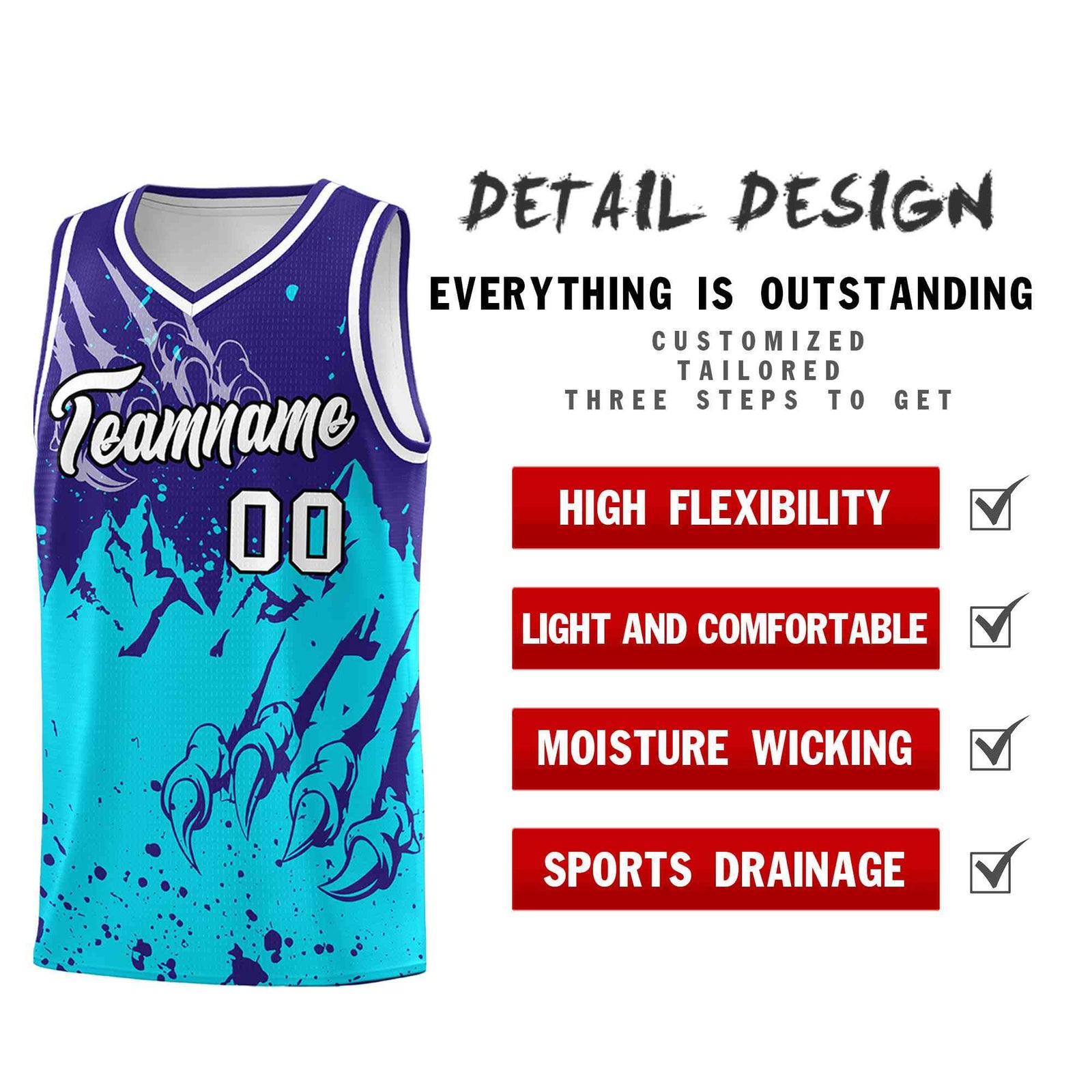 Custom Royal Sky Blue Snow Mountain Beast Pattern Sports Uniform Basketball Jersey