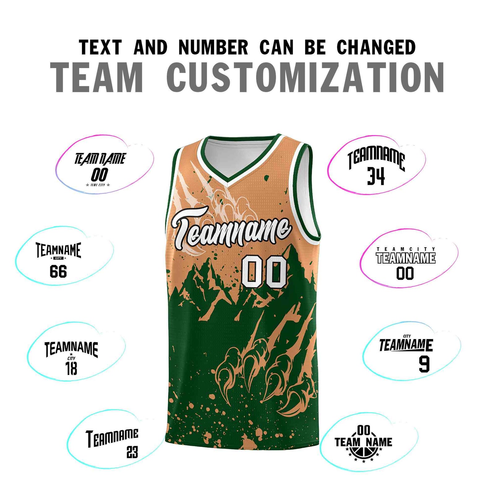 Custom Buckskin Brown Green Snow Mountain Beast Pattern Sports Uniform Basketball Jersey