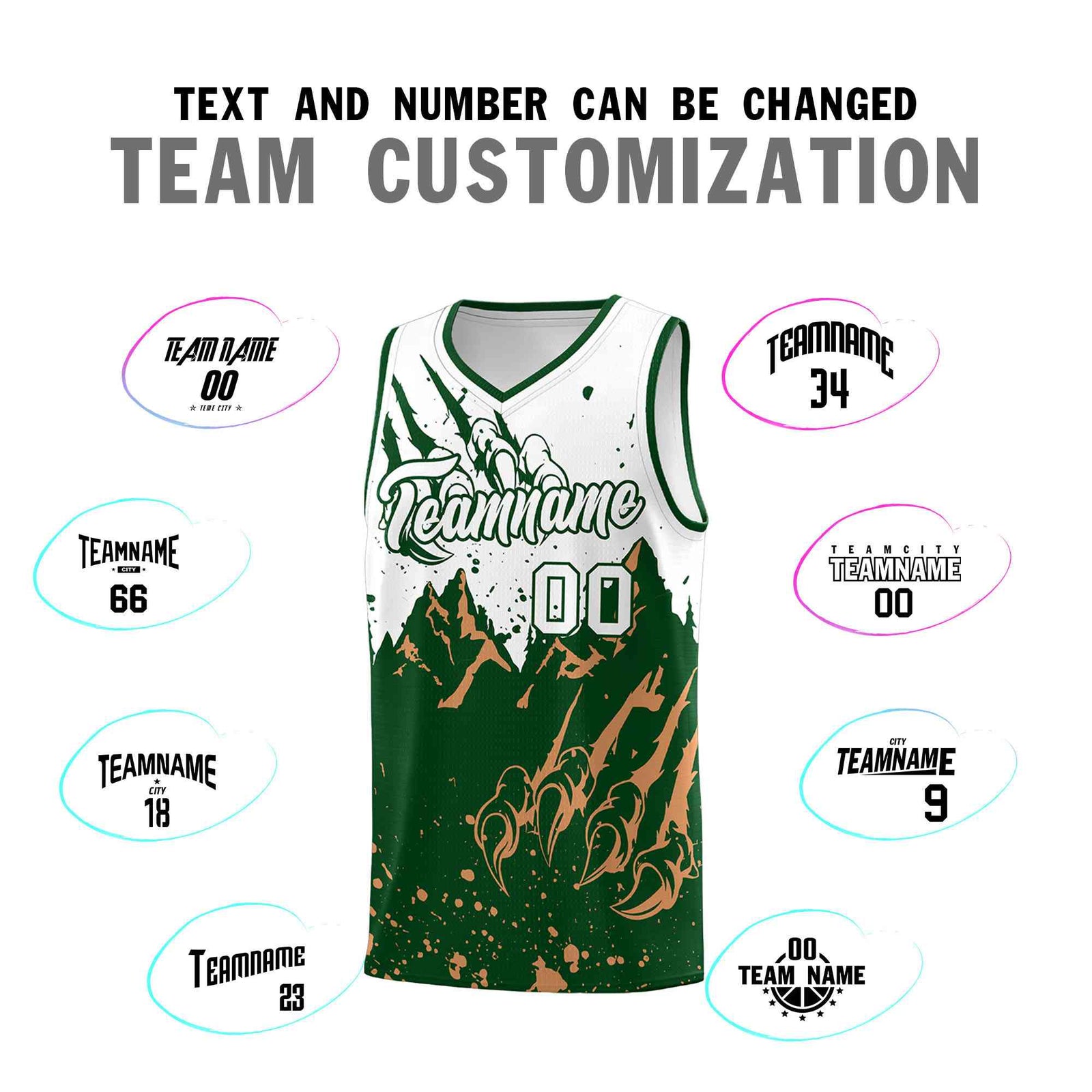 Custom White Green Snow Mountain Beast Pattern Sports Uniform Basketball Jersey