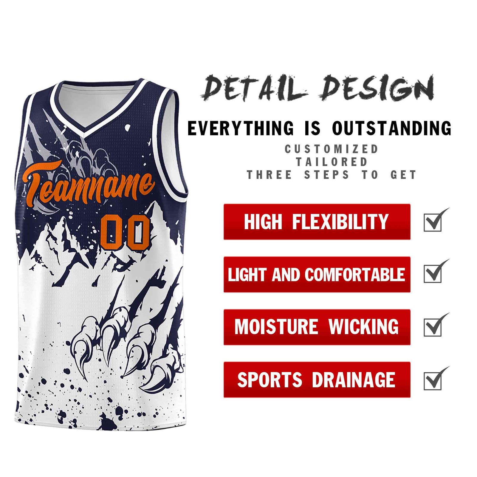 Custom Navy White Snow Mountain Beast Pattern Sports Uniform Basketball Jersey