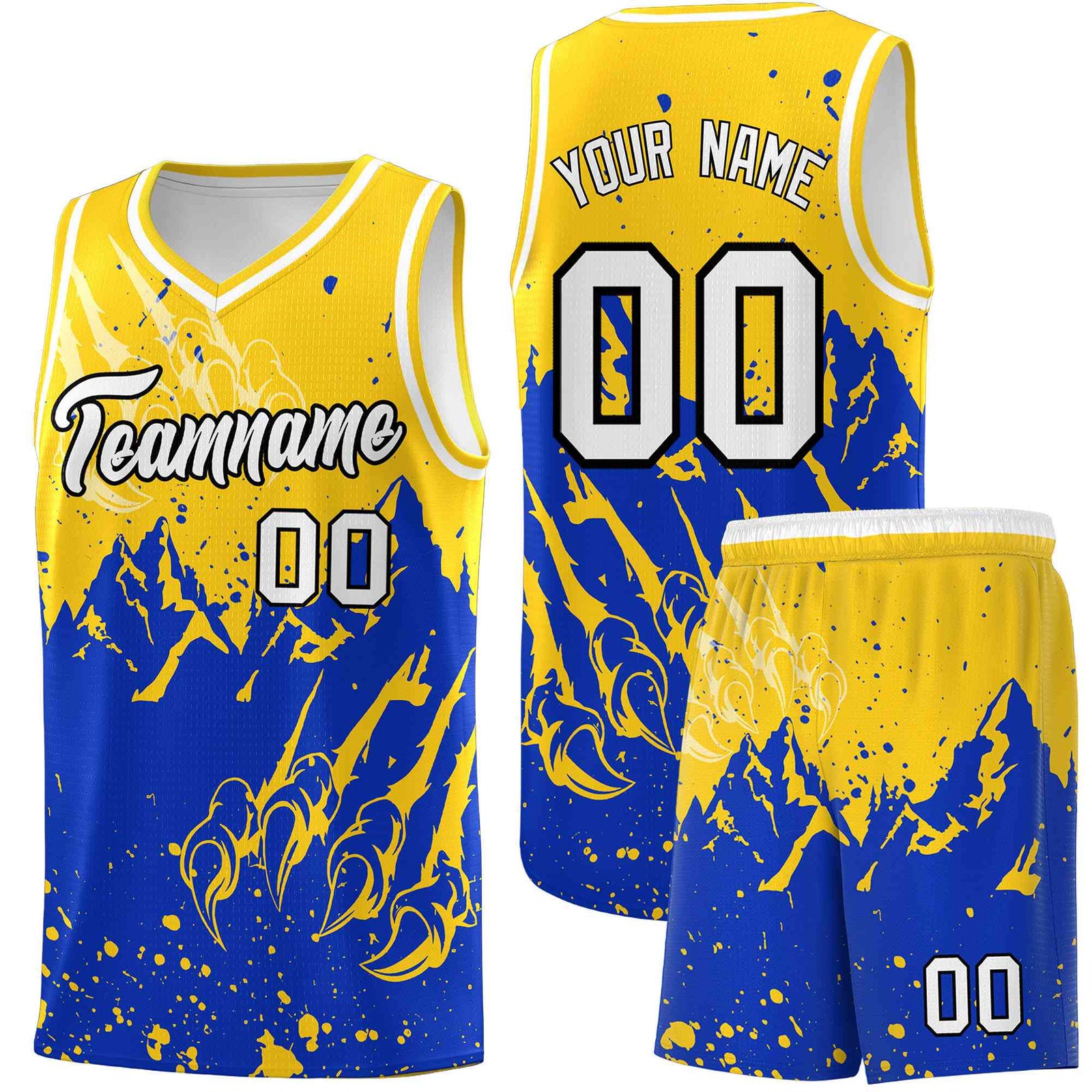 Custom Gold Royal Snow Mountain Beast Pattern Sports Uniform Basketball Jersey