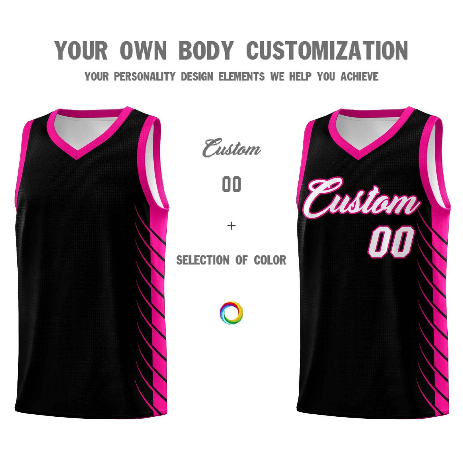 Custom Black Pink Personalized Side Symmetrical Line Pattern Sports Uniform Basketball Jersey