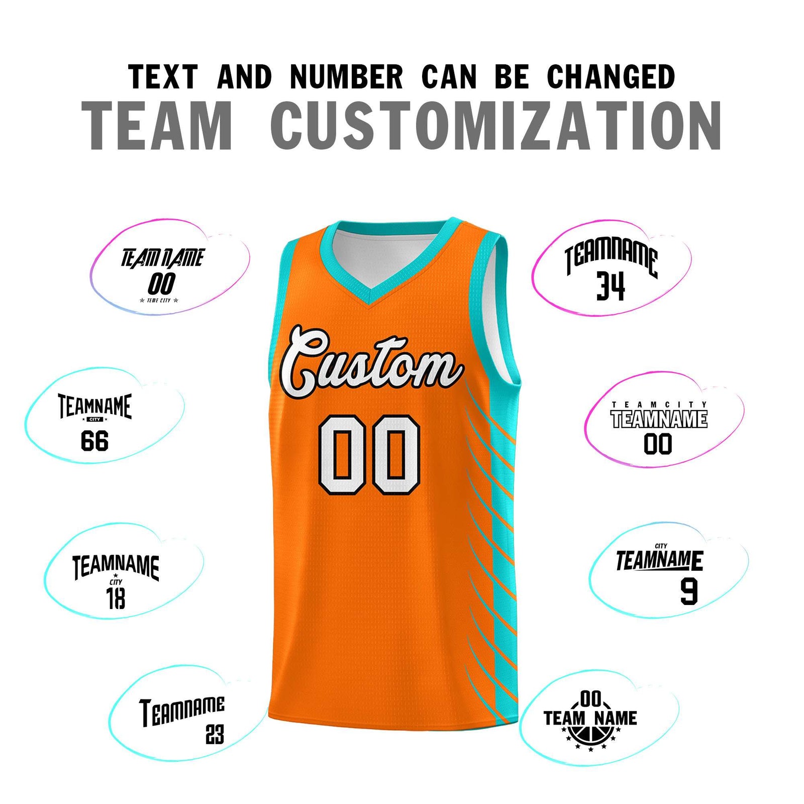 Custom Orange Aqua Personalized Side Symmetrical Line Pattern Sports Uniform Basketball Jersey| KXKSHOP
