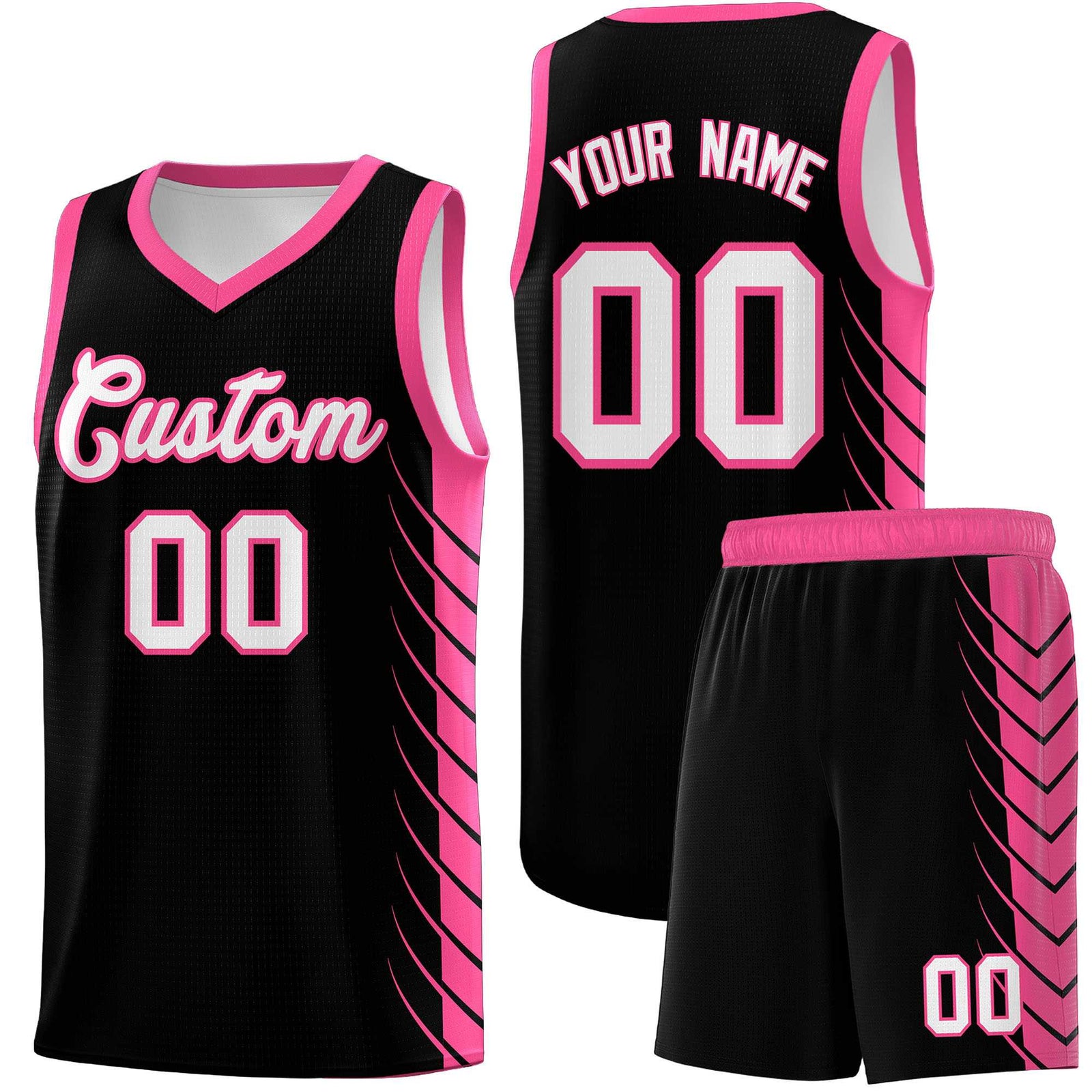 Custom Black Pink Personalized Side Symmetrical Line Pattern Sports Uniform Basketball Jersey| KXKSHOP