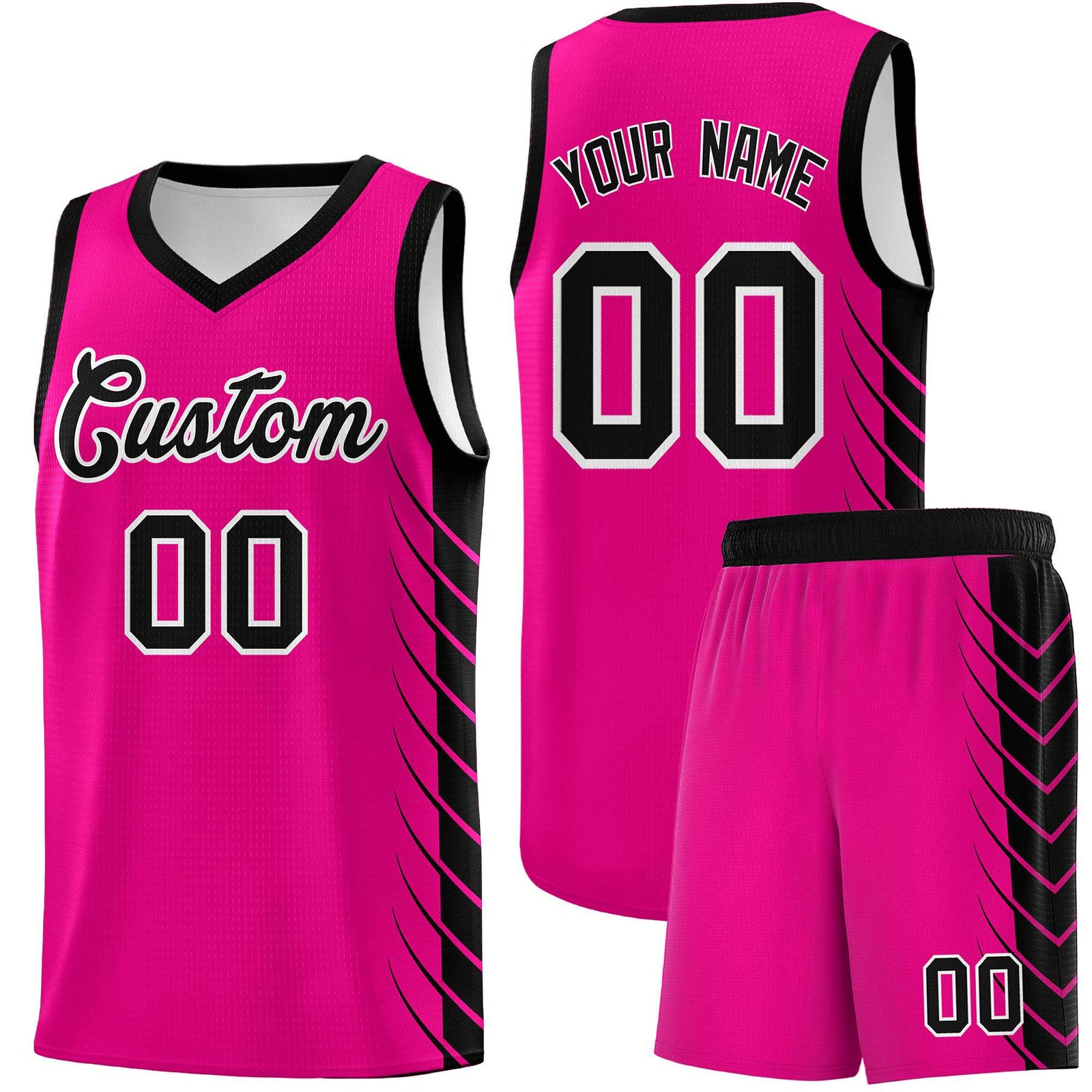 Custom Pink Black Personalized Side Symmetrical Line Pattern Sports Uniform Basketball Jersey| KXKSHOP