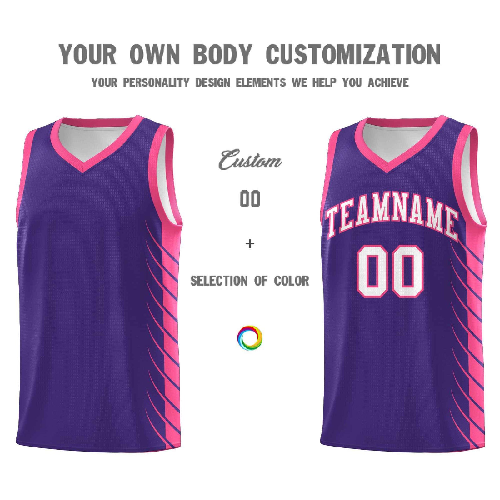 Custom Purple Pink Personalized Side Symmetrical Line Pattern Sports Uniform Basketball Jersey