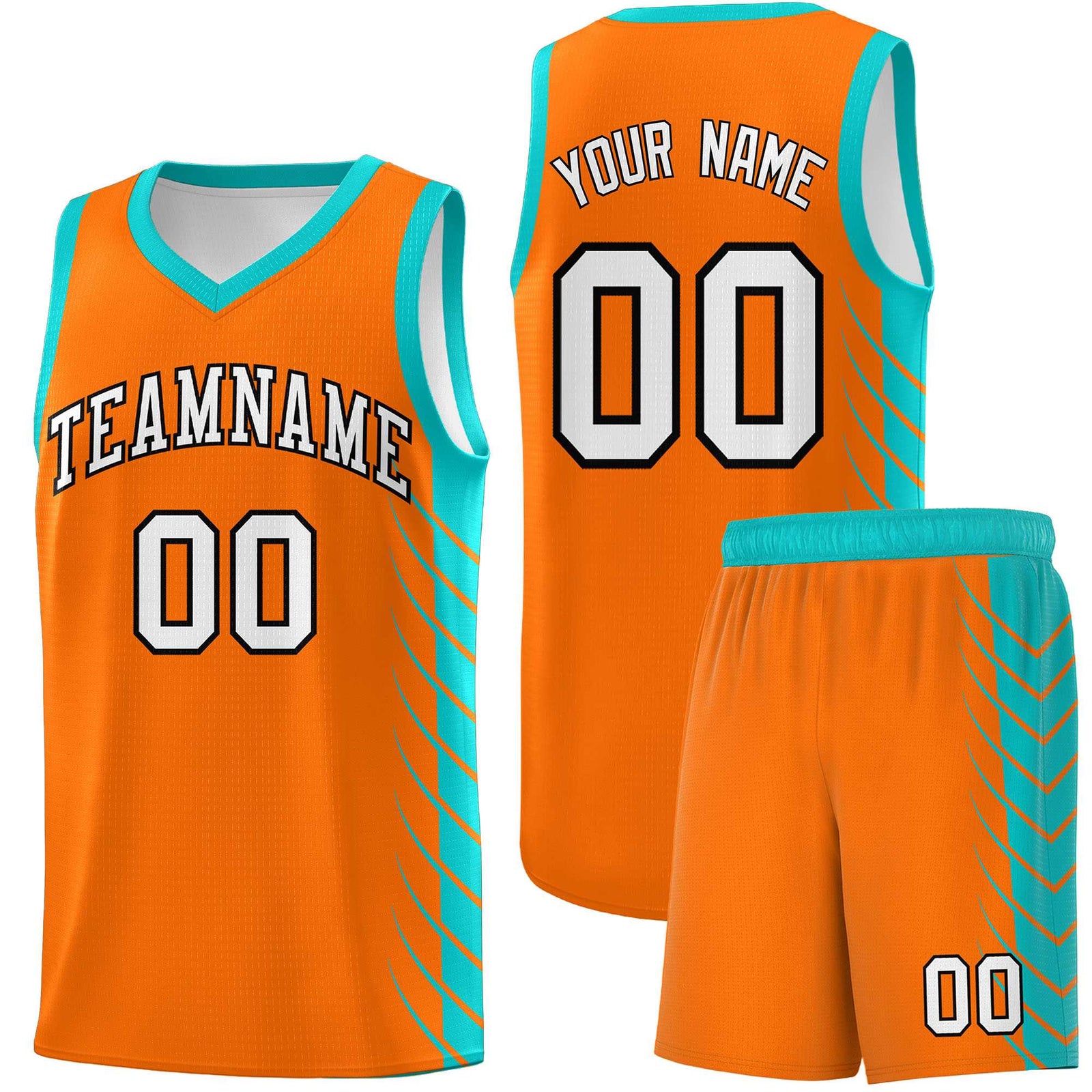 Custom Orange Aqua Personalized Side Symmetrical Line Pattern Sports Uniform Basketball Jersey