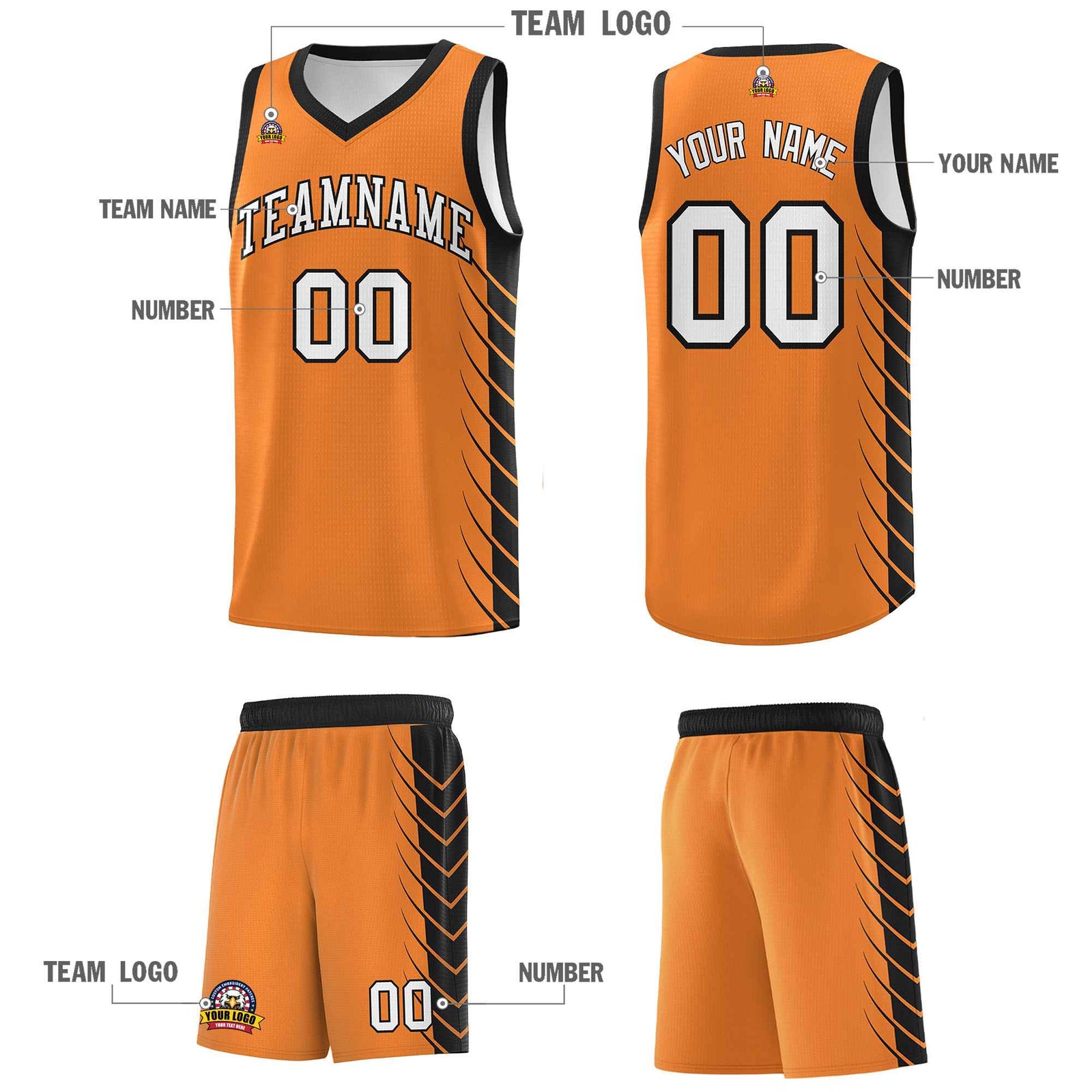 Custom Gold Orange Black Personalized Side Symmetrical Line Pattern Sports Uniform Basketball Jersey
