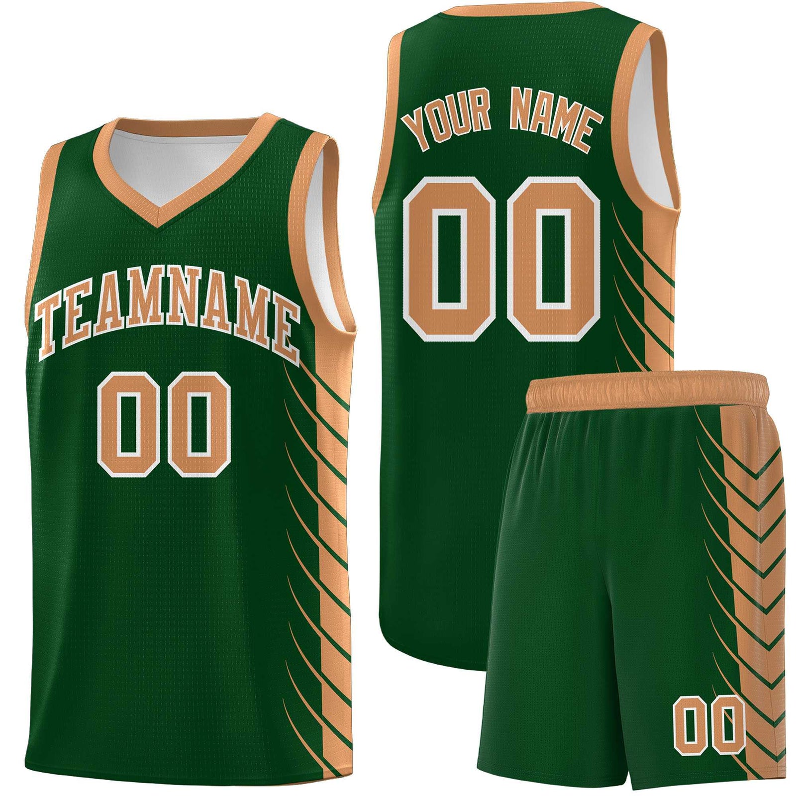 Custom Green Buckskin Brown Personalized Side Symmetrical Line Pattern Sports Uniform Basketball Jersey