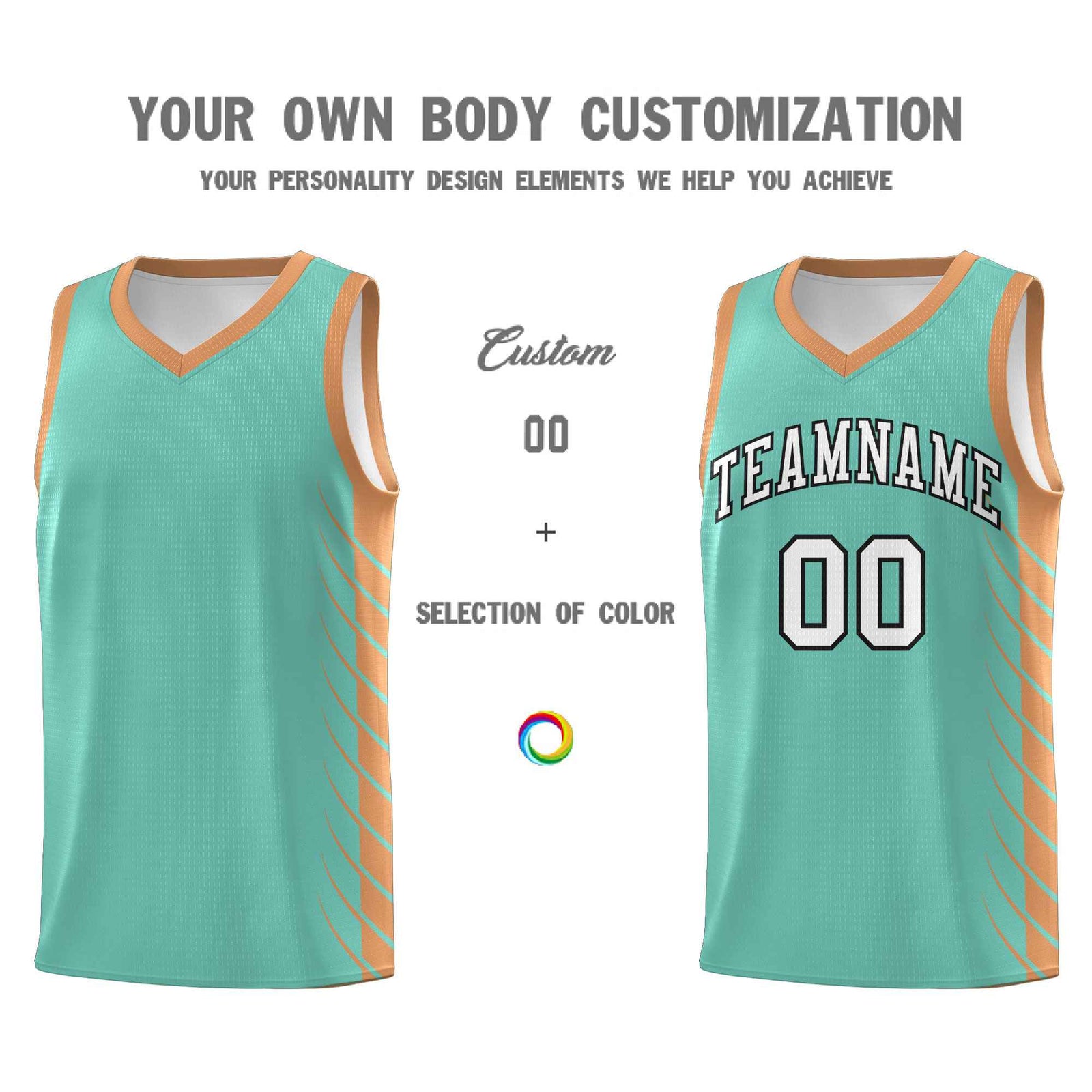 Custom Bright Green Buckskin Brown Personalized Side Symmetrical Line Pattern Sports Uniform Basketball Jersey
