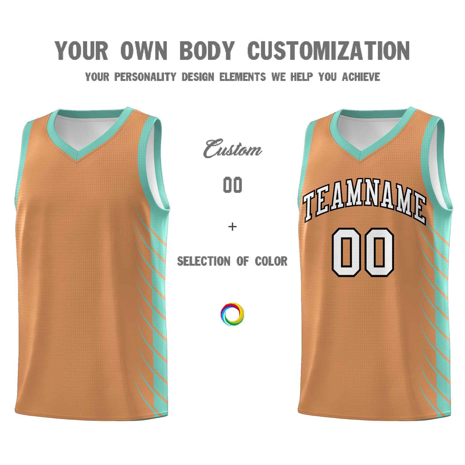 Custom Buckskin Brown Bright Green Personalized Side Symmetrical Line Pattern Sports Uniform Basketball Jersey