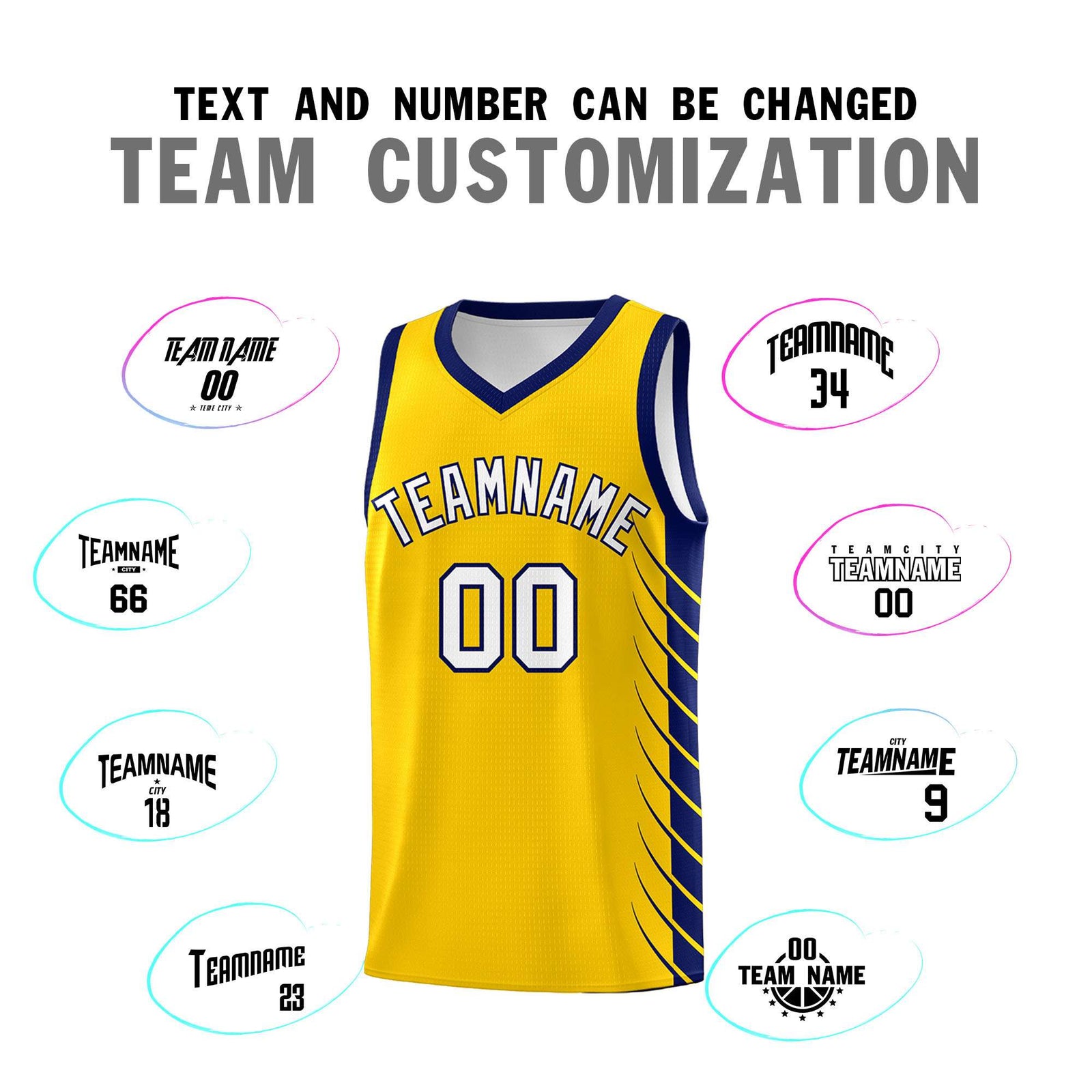 Custom Gold Navy Personalized Side Symmetrical Line Pattern Sports Uniform Basketball Jersey