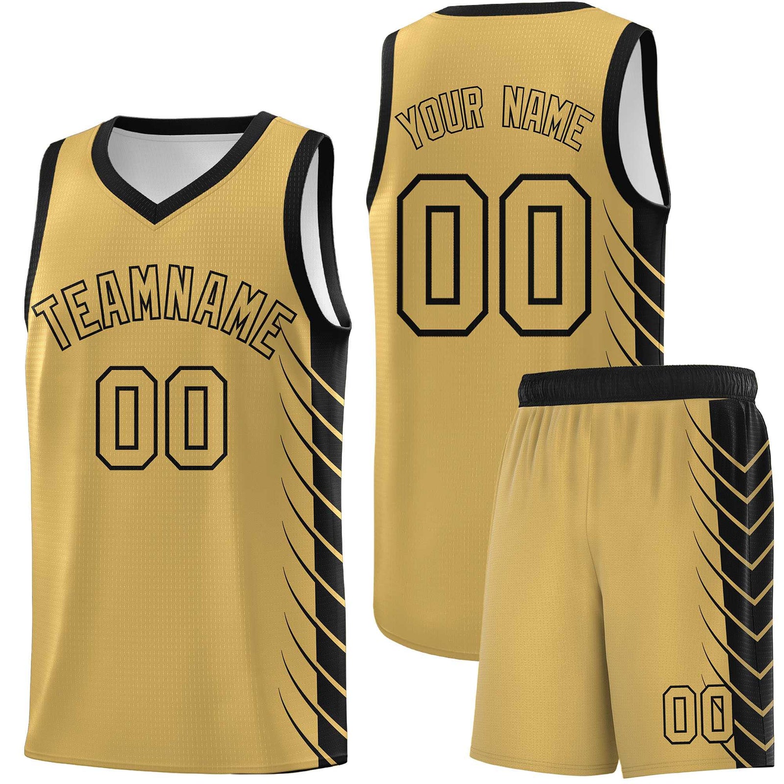 Custom Old Gold Black Personalized Side Symmetrical Line Pattern Sports Uniform Basketball Jersey