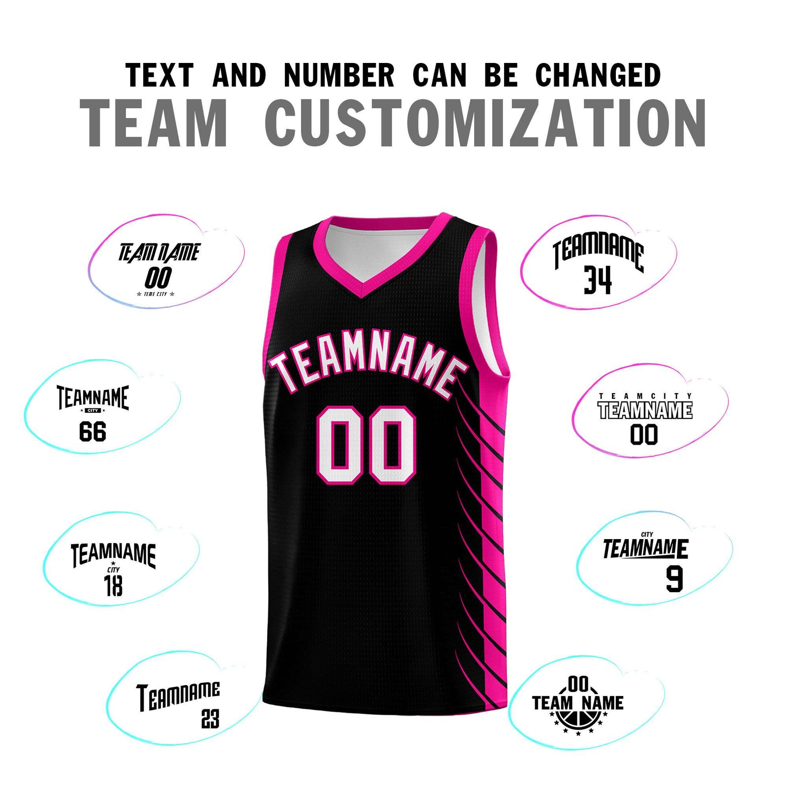 Custom Black Pink Personalized Side Symmetrical Line Pattern Sports Uniform Basketball Jersey
