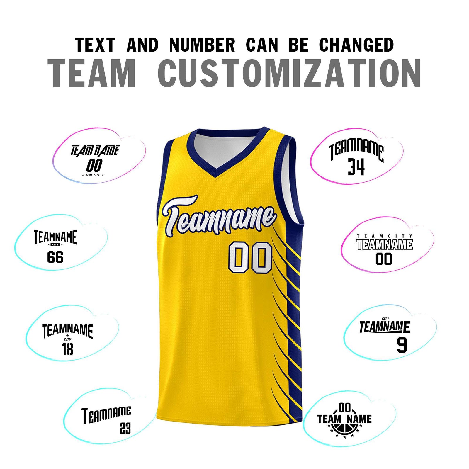 Custom Gold Navy Personalized Side Symmetrical Line Pattern Sports Uniform Basketball Jersey