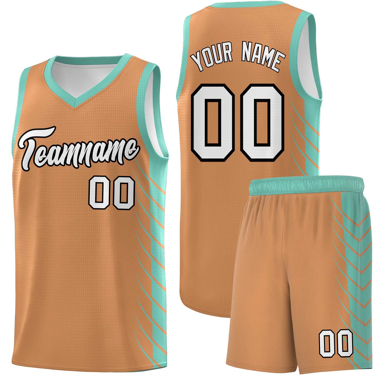 Custom Buckskin Brown Bright Green Personalized Side Symmetrical Line Pattern Sports Uniform Basketball Jersey