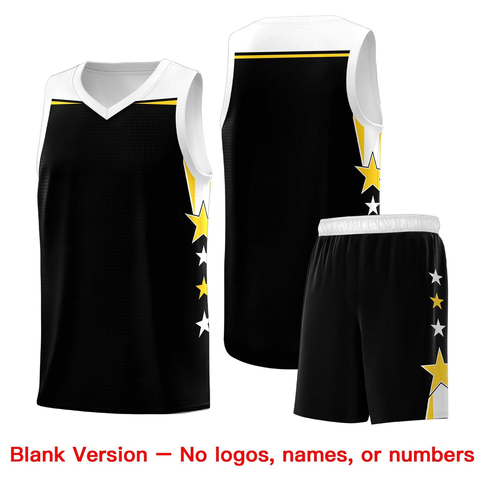 Custom Youth Basketball Uniform Black White Two Tone Side Star Add Name Number & Logo