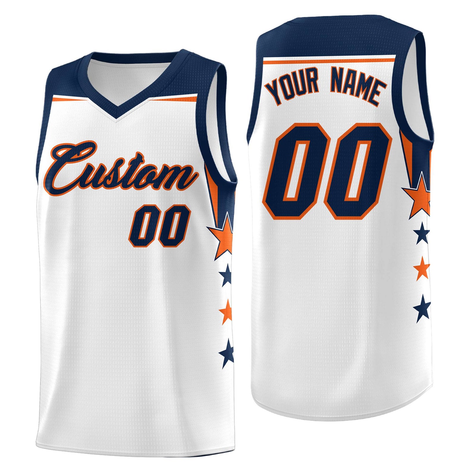 Custom Youth Basketball Uniform White Navy Two Tone Side Star Color Block Team Jersey