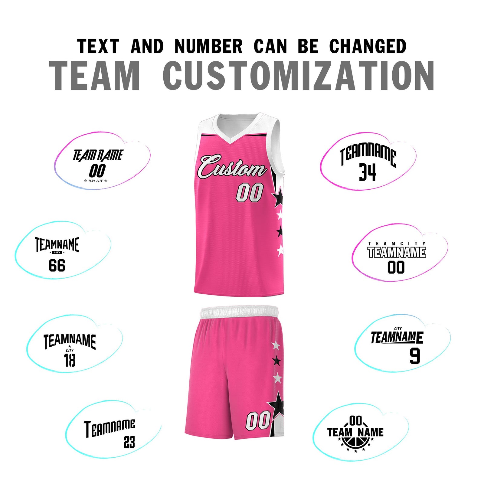 Custom Youth Basketball Uniform Pink White Two Tone Side Star Add Name Number & Logo