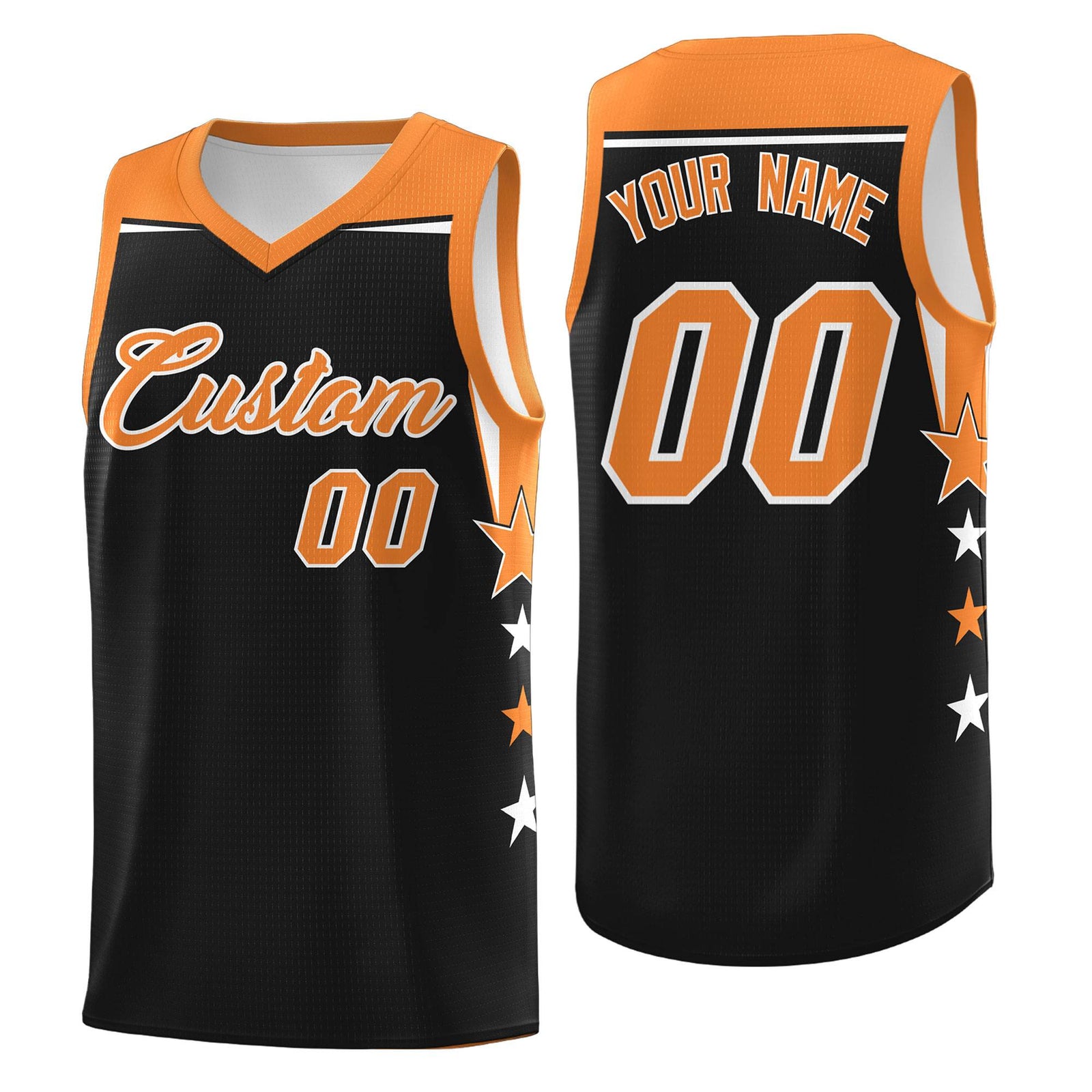 Custom Youth Basketball Uniform Black Gold Orange Two Tone Side Star Personalized Team Jersey
