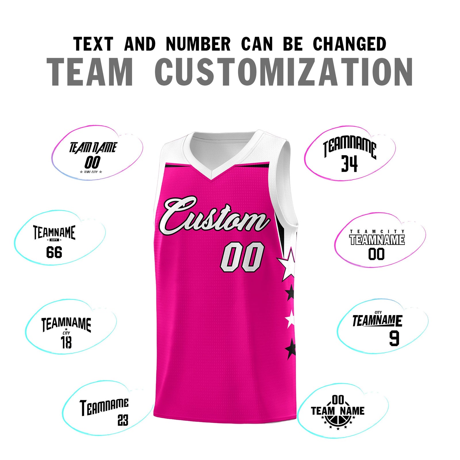 Custom Youth Basketball Uniform Pink White Two Tone Side Star Color Block Team Jersey