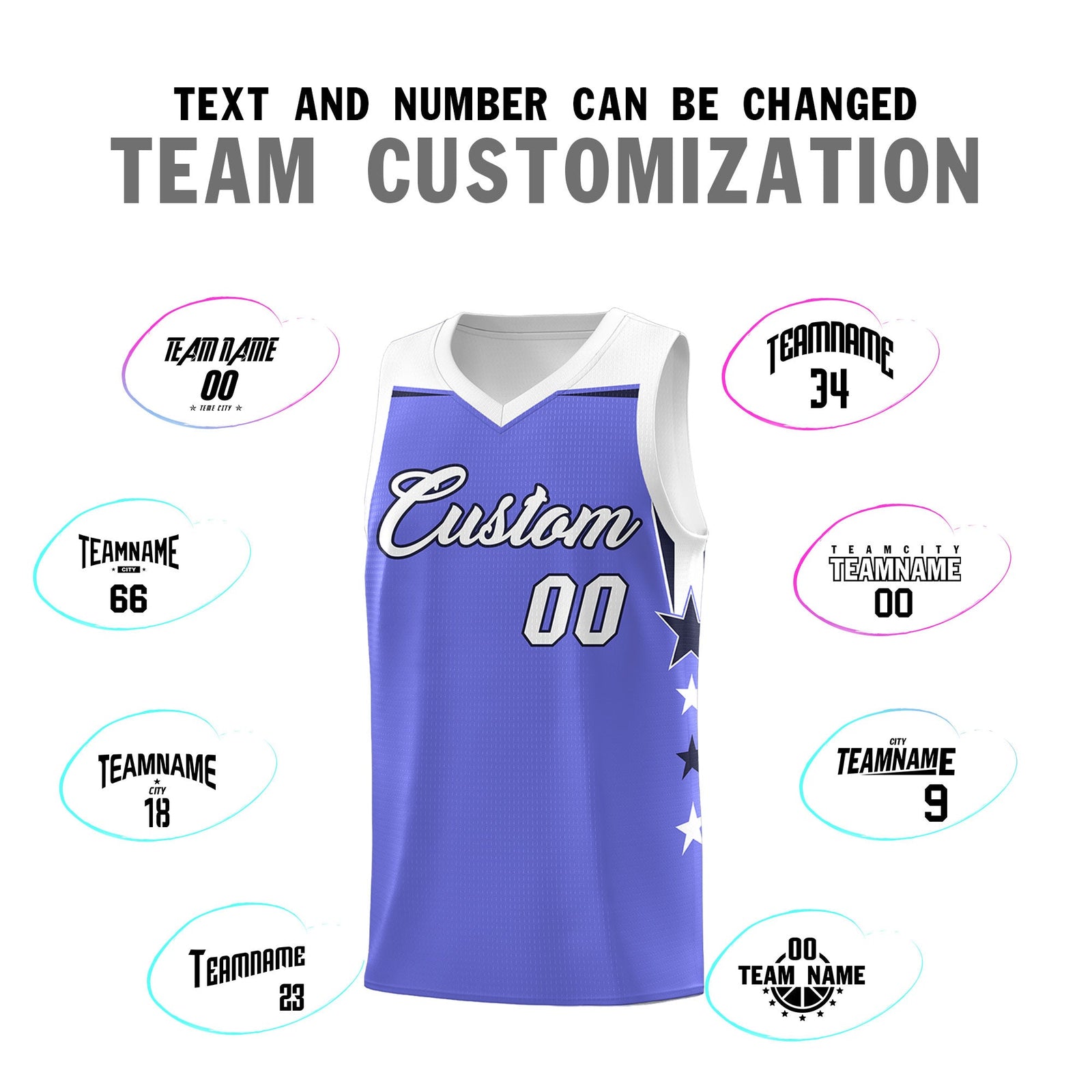 Custom Youth Basketball Uniform Purple White Two Tone Side Star Personalized Team Jersey