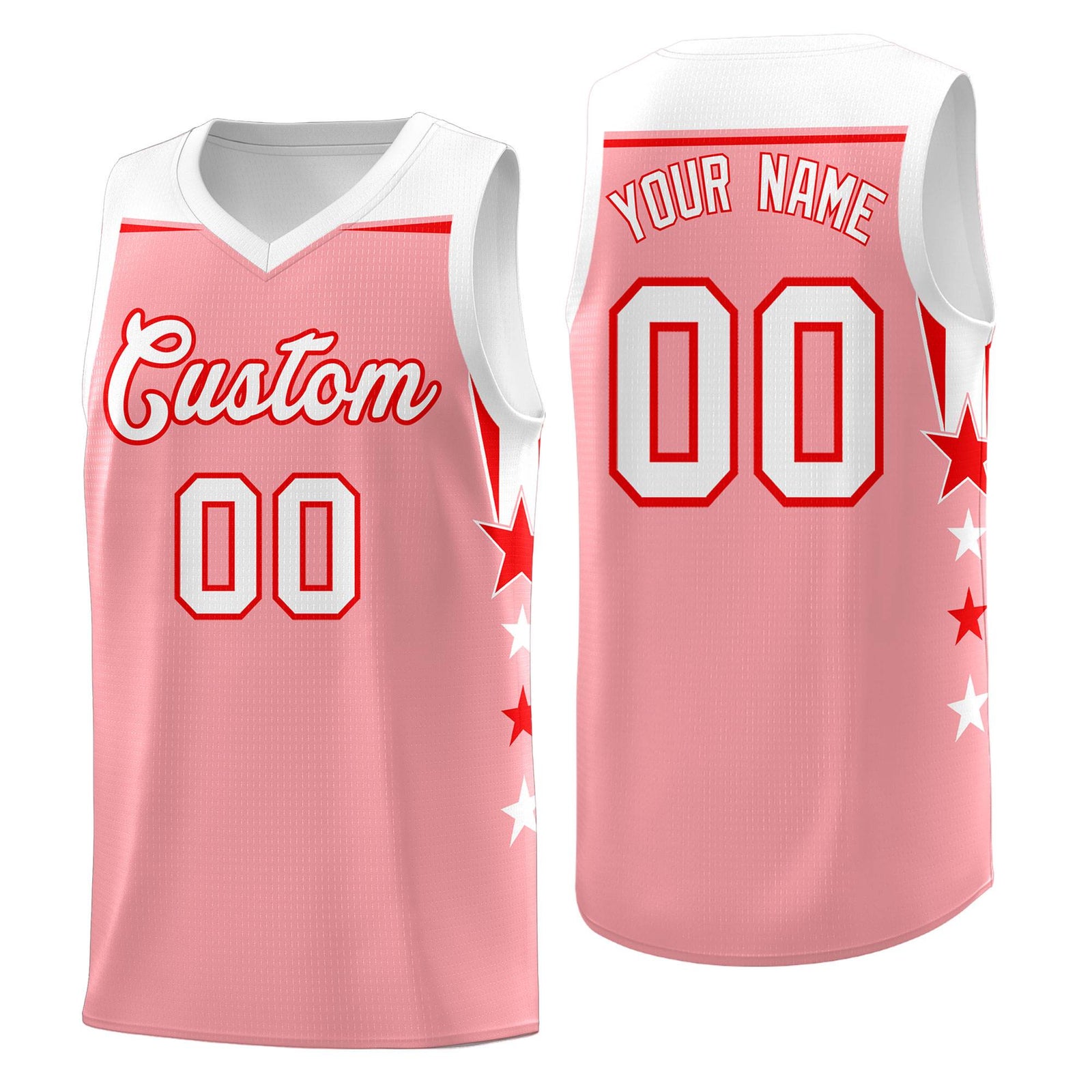 Custom Youth Basketball Uniform Light Pink White Two Tone Side Star Add Name Number & Logo