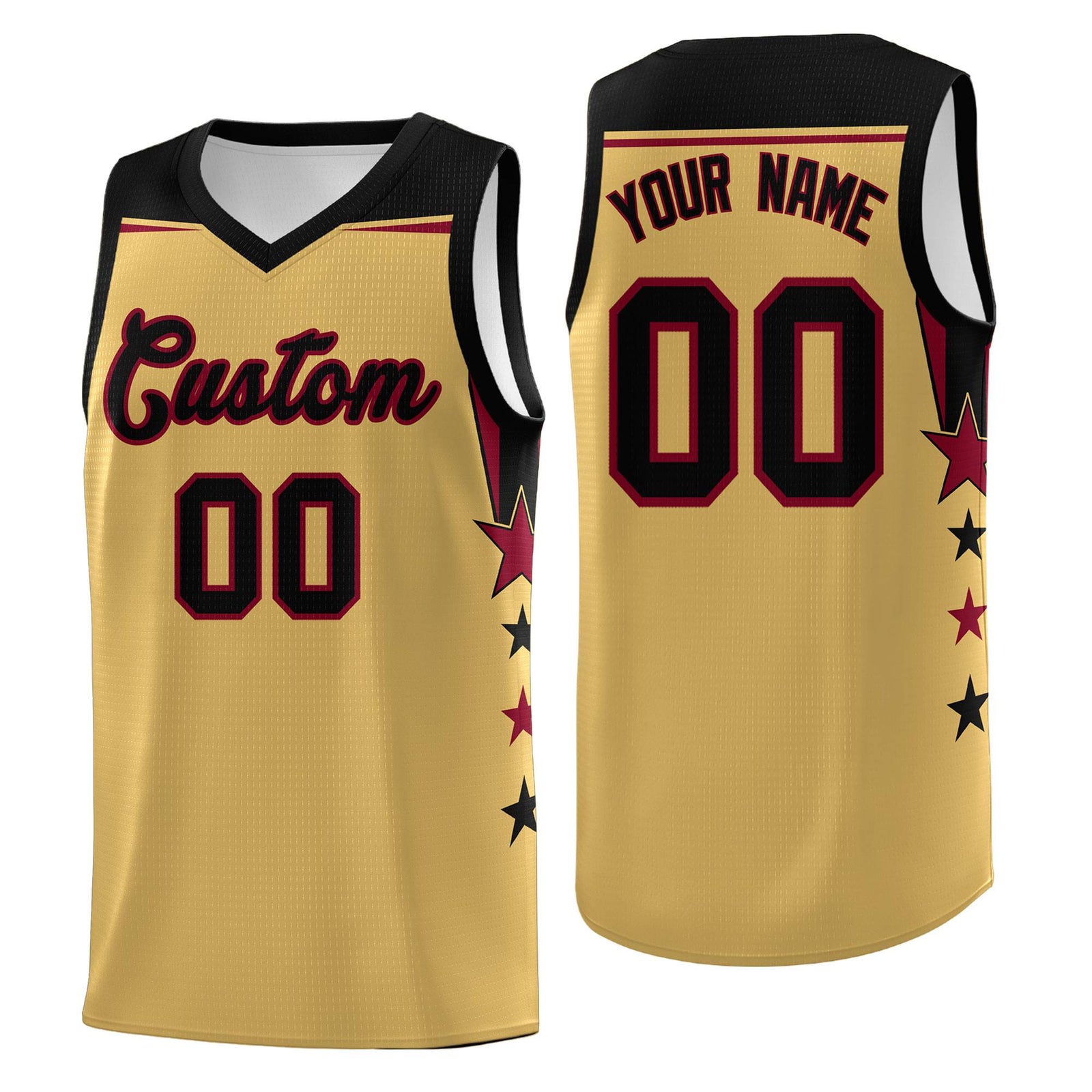 Custom Youth Basketball Uniform Old Gold Black Two Tone Side Star Personalized Team Jersey