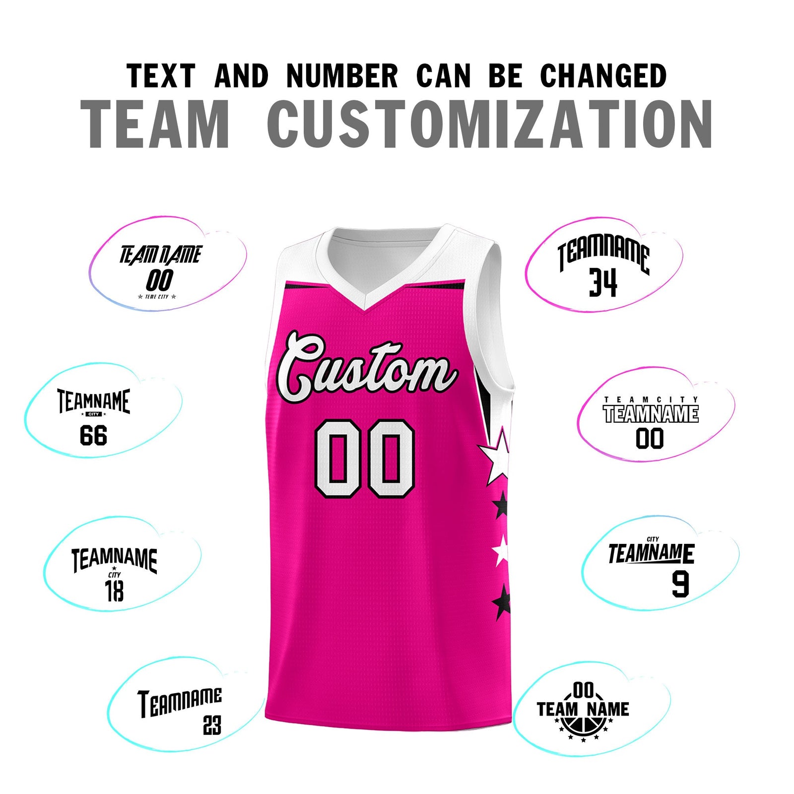 Custom Youth Basketball Uniform Pink White Two Tone Side Star Color Block Team Jersey