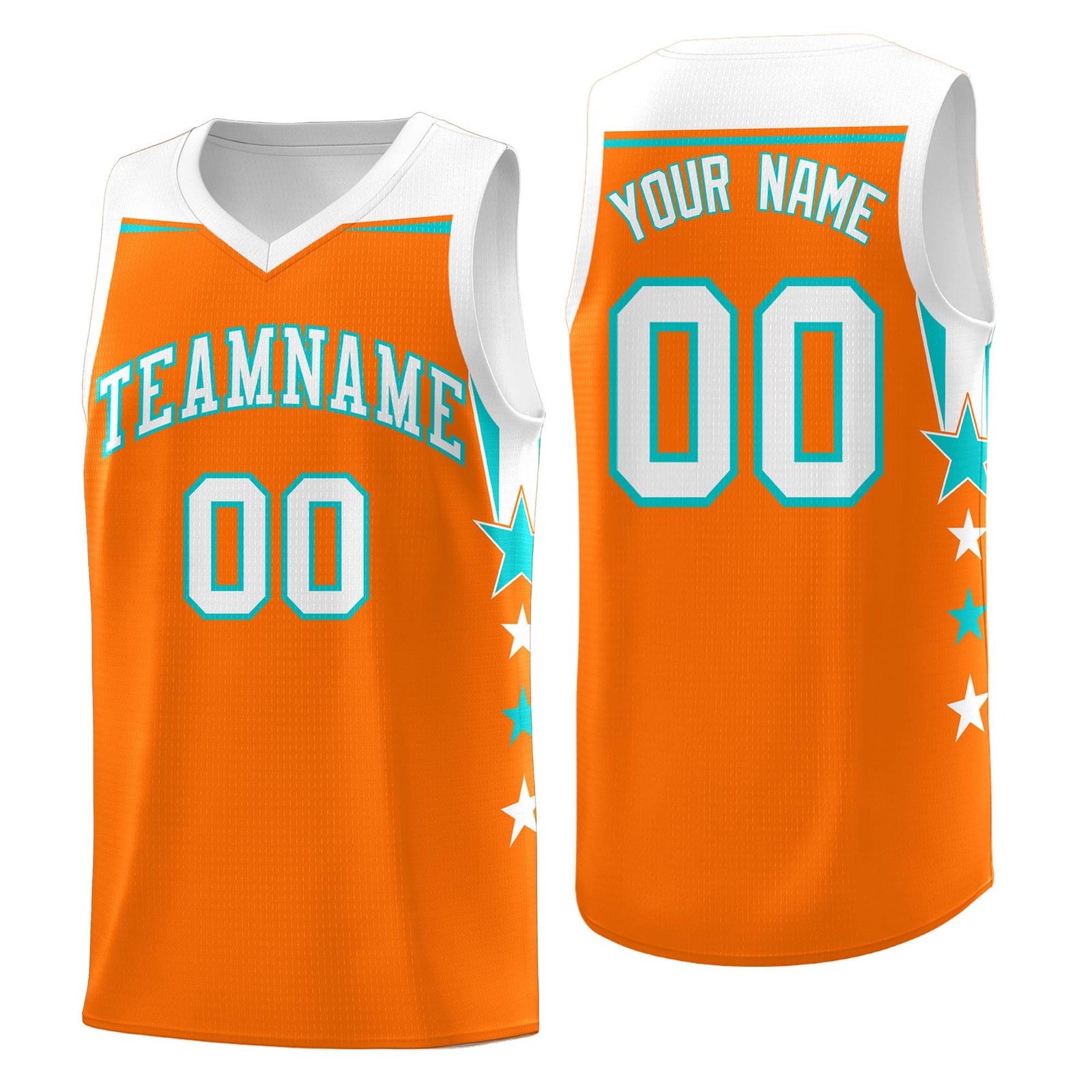 Custom Youth Basketball Uniform Orange White Two Tone Side Star Add Name Number & Logo