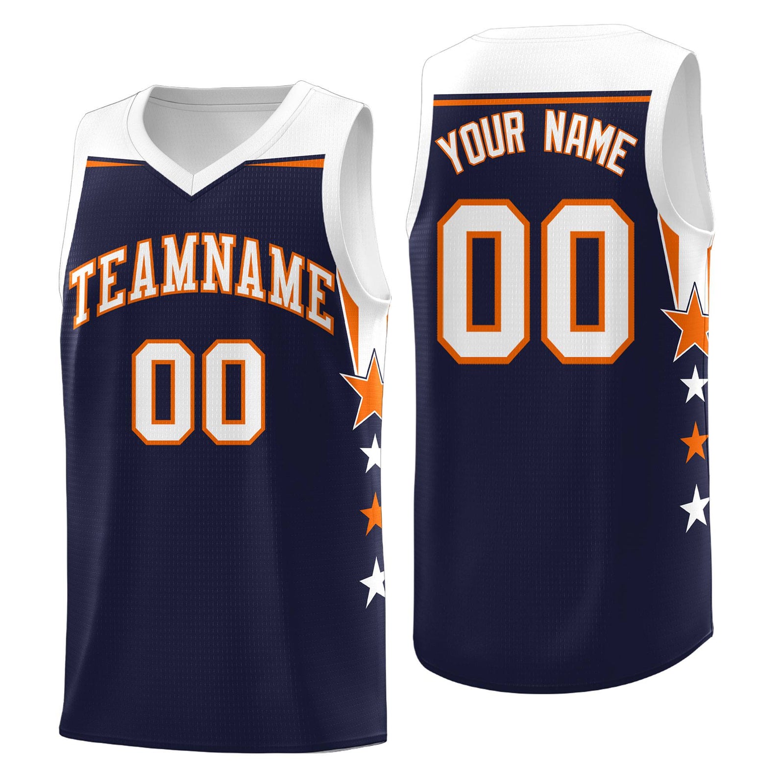 Custom Youth Basketball Uniform Navy White Two Tone Side Star Personalized Team Jersey