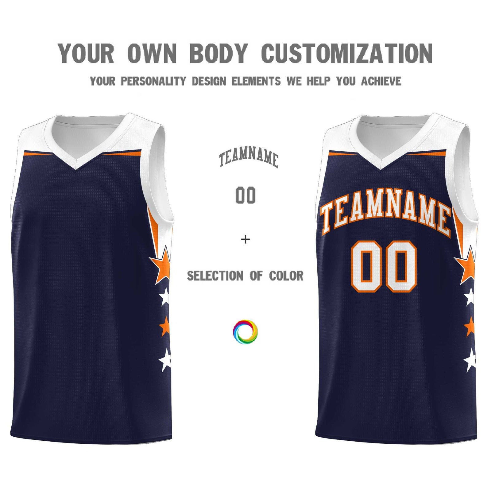 Custom Youth Basketball Uniform Navy White Two Tone Side Star Personalized Team Jersey