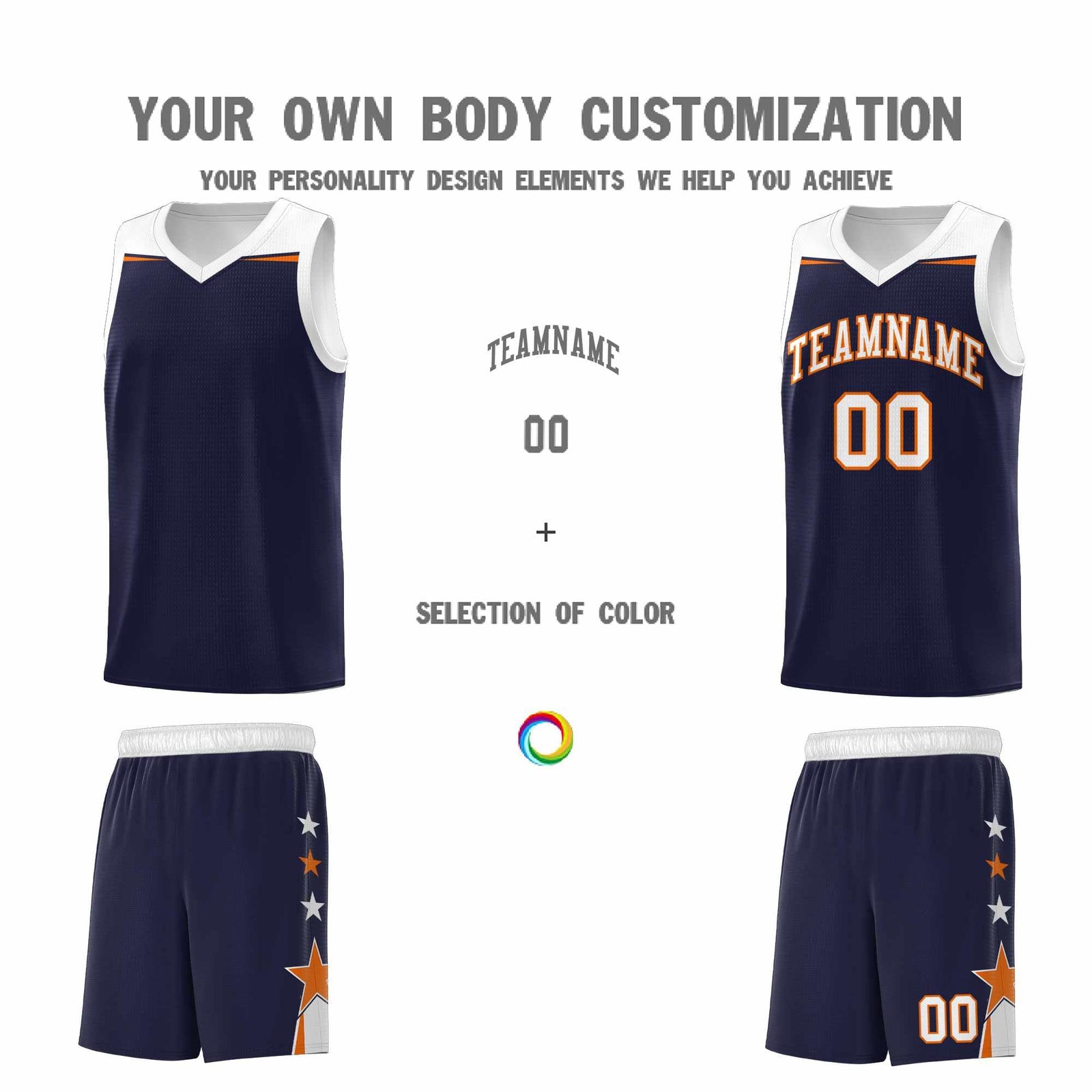 Custom Youth Basketball Uniform Navy White Two Tone Side Star Personalized Team Jersey