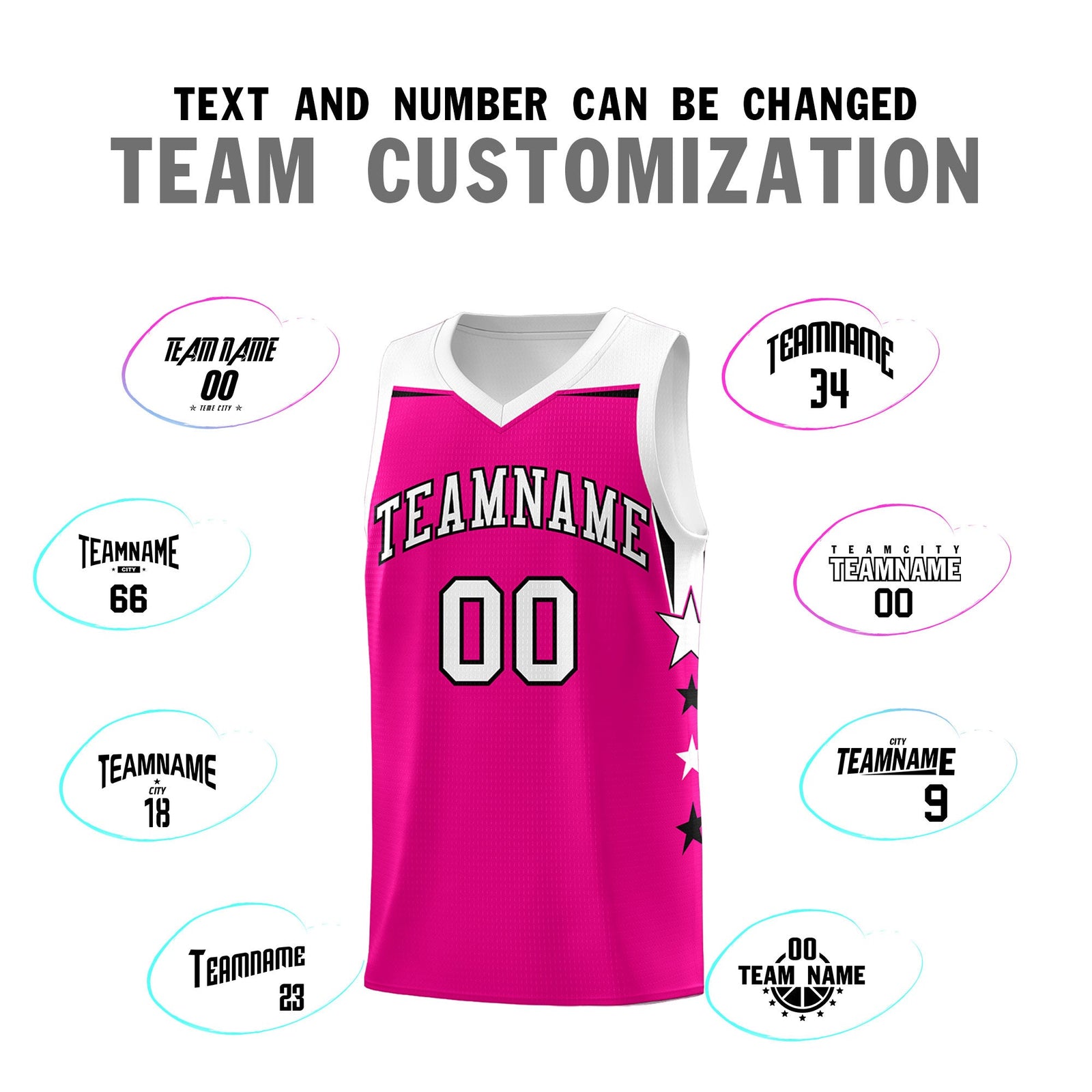 Custom Youth Basketball Uniform Pink White Two Tone Side Star Color Block Team Jersey