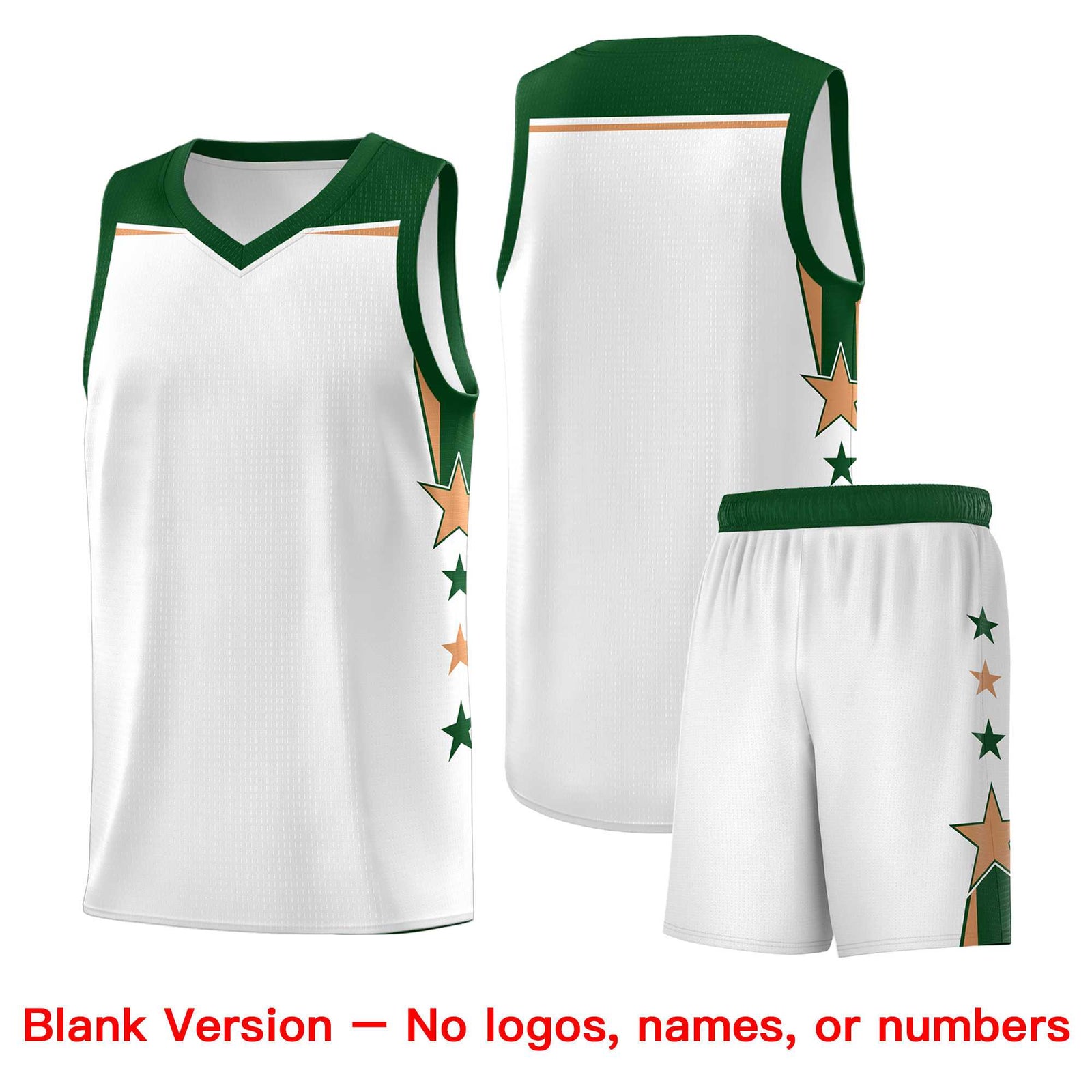 Custom Youth Basketball Uniform White Green Two Tone Side Star Add Name Number & Logo