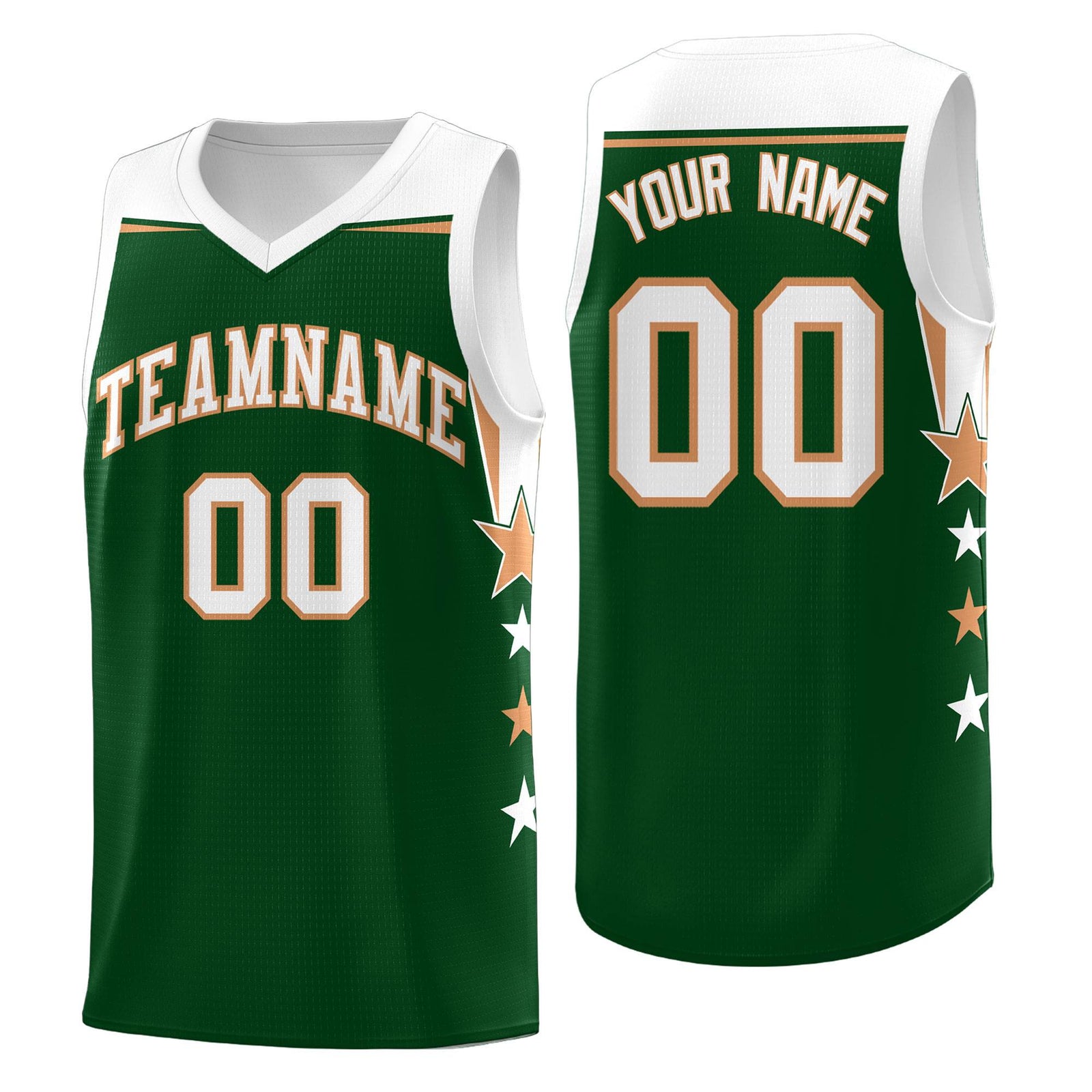 Custom Youth Basketball Uniform Green White Two Tone Side Star Personalized Team Jersey