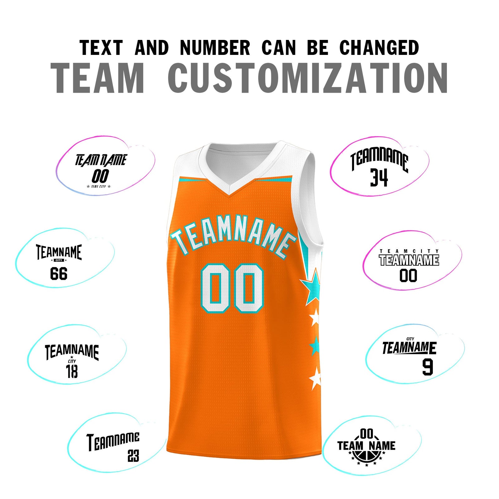 Custom Youth Basketball Uniform Orange White Two Tone Side Star Add Name Number & Logo