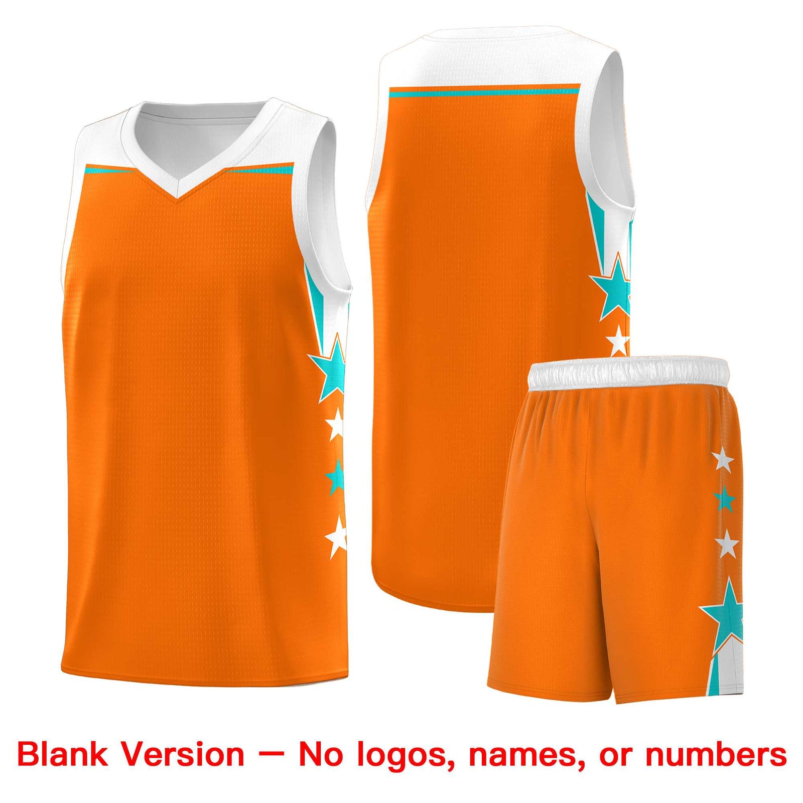Custom Youth Basketball Uniform Orange White Two Tone Side Star Add Name Number & Logo