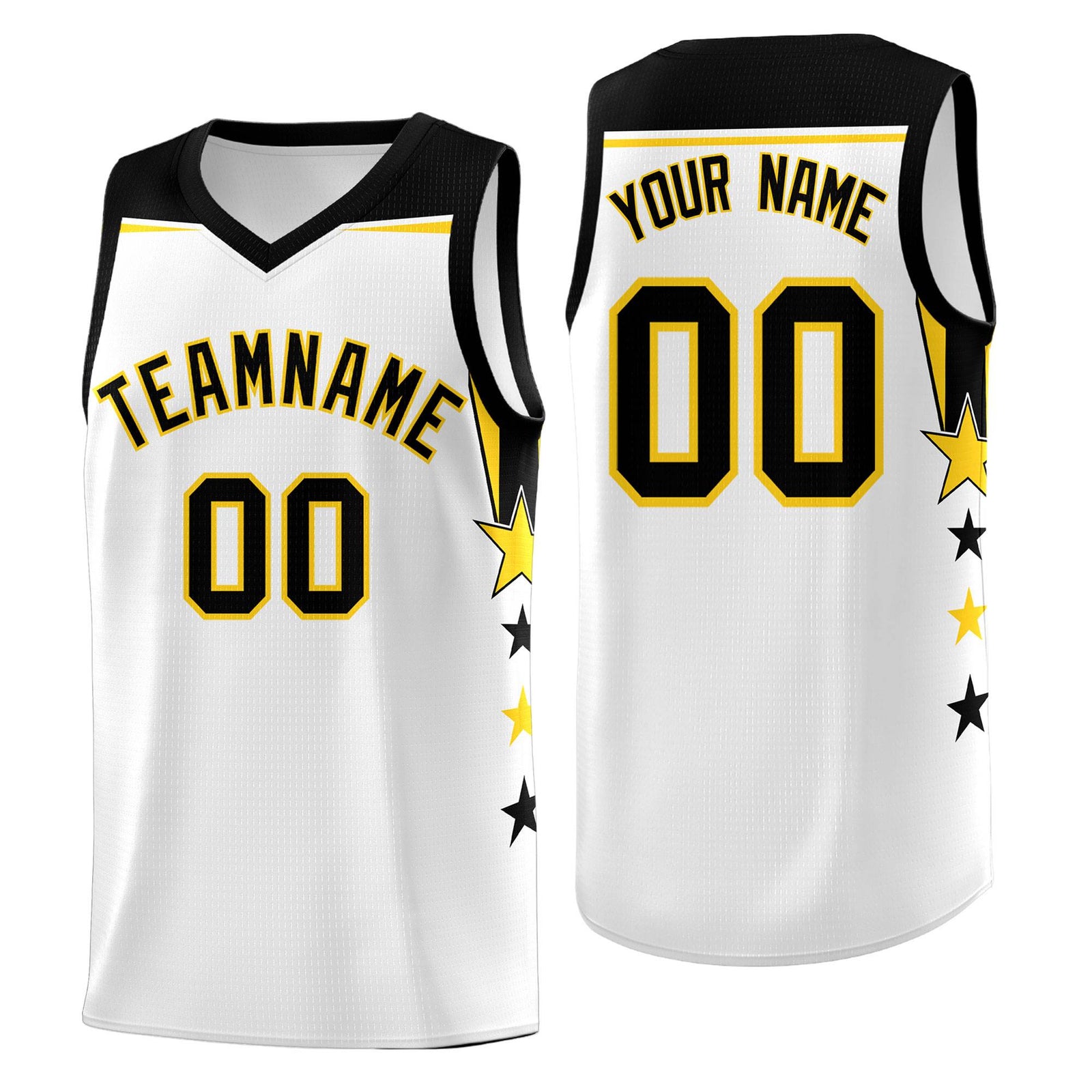 Custom Youth Basketball Uniform White Black Two Tone Side Star Color Block Team Jersey