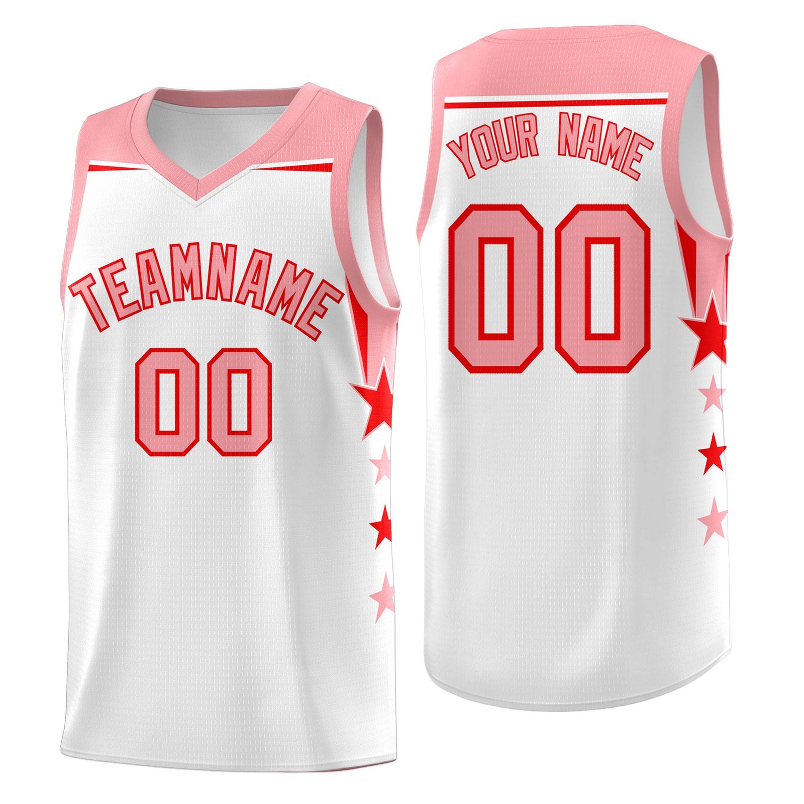 Custom Youth Basketball Uniform White Light Pink Two Tone Side Star Color Block Team Jersey