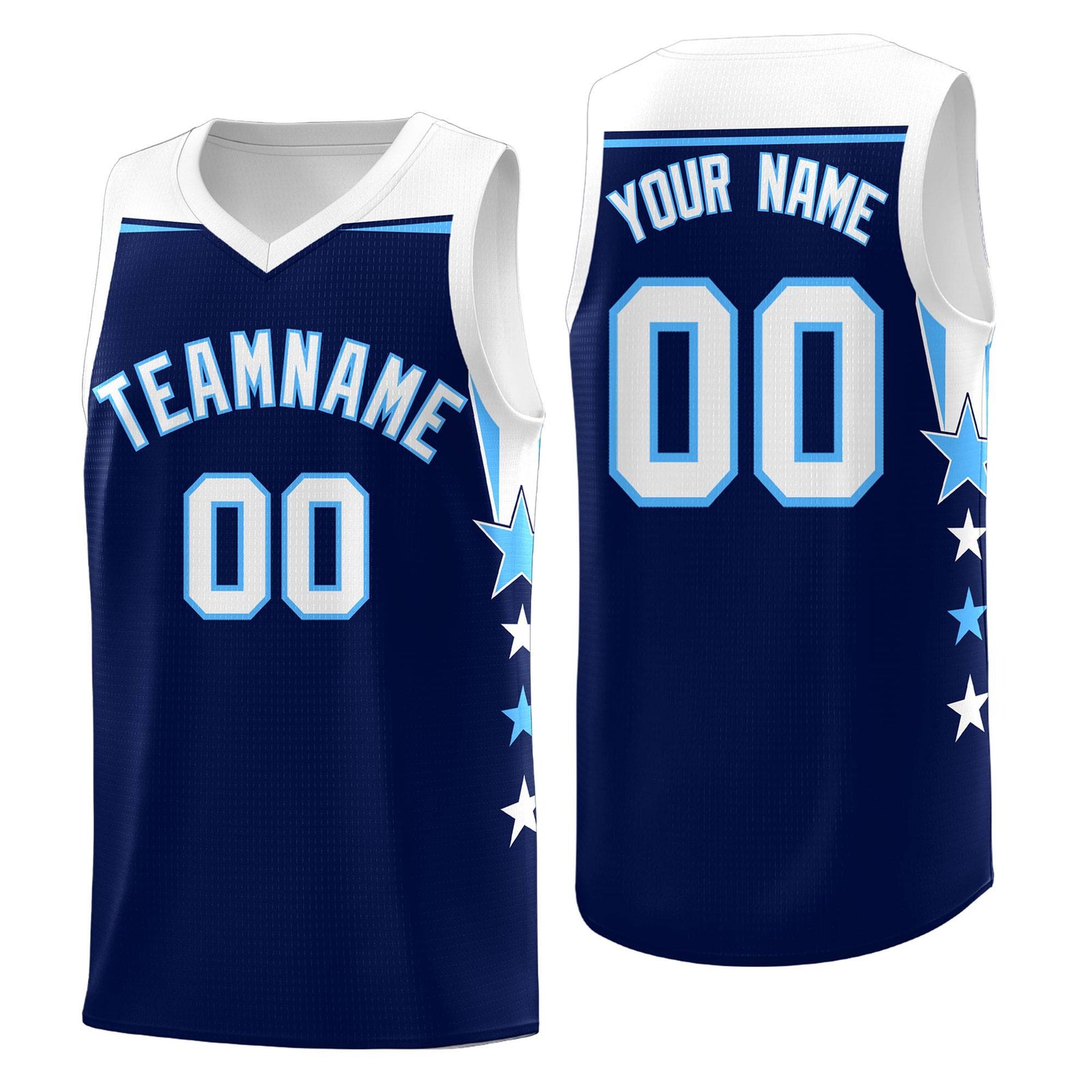 Custom Youth Basketball Uniform Navy White Two Tone Side Star Personalized Team Jersey