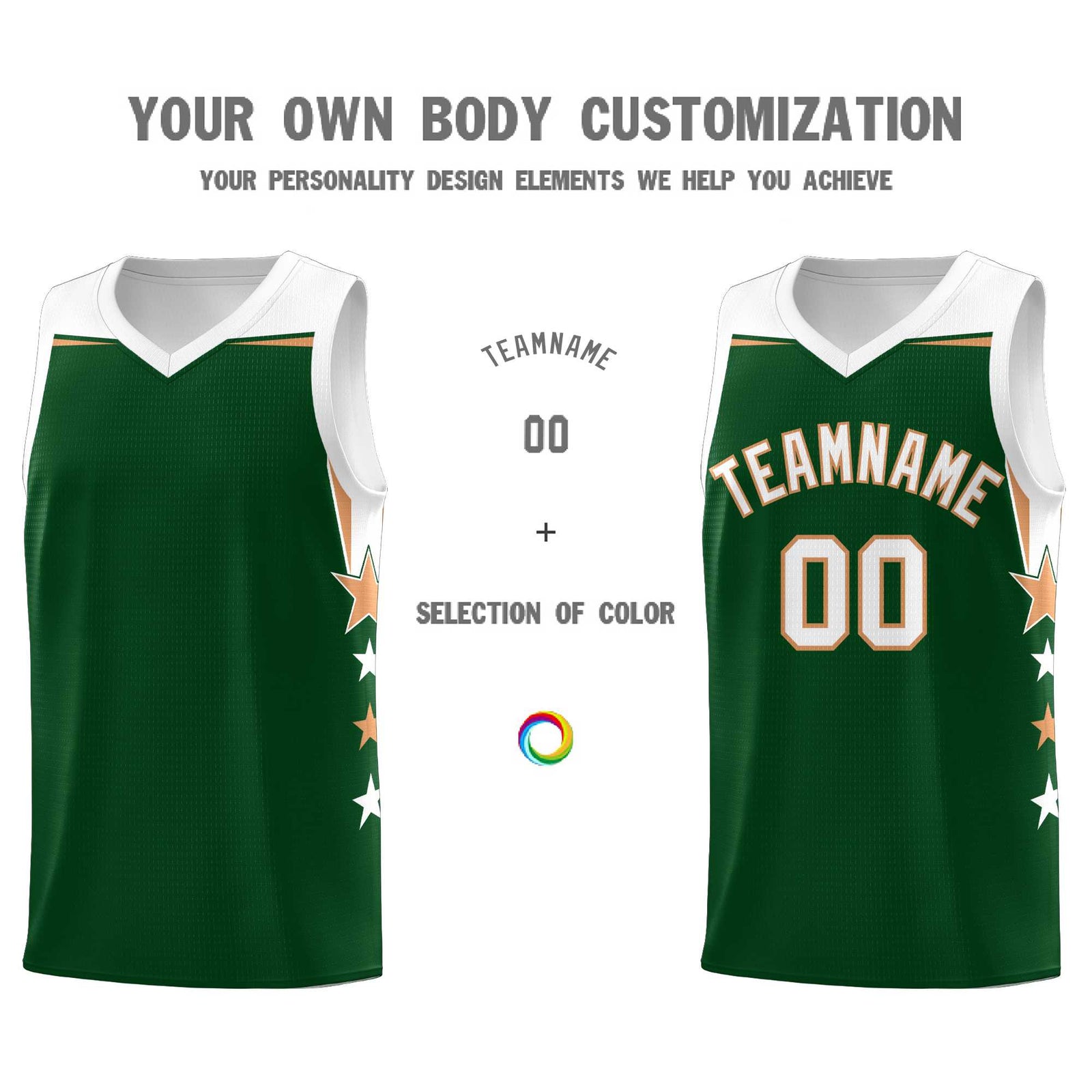 Custom Youth Basketball Uniform Green White Two Tone Side Star Personalized Team Jersey