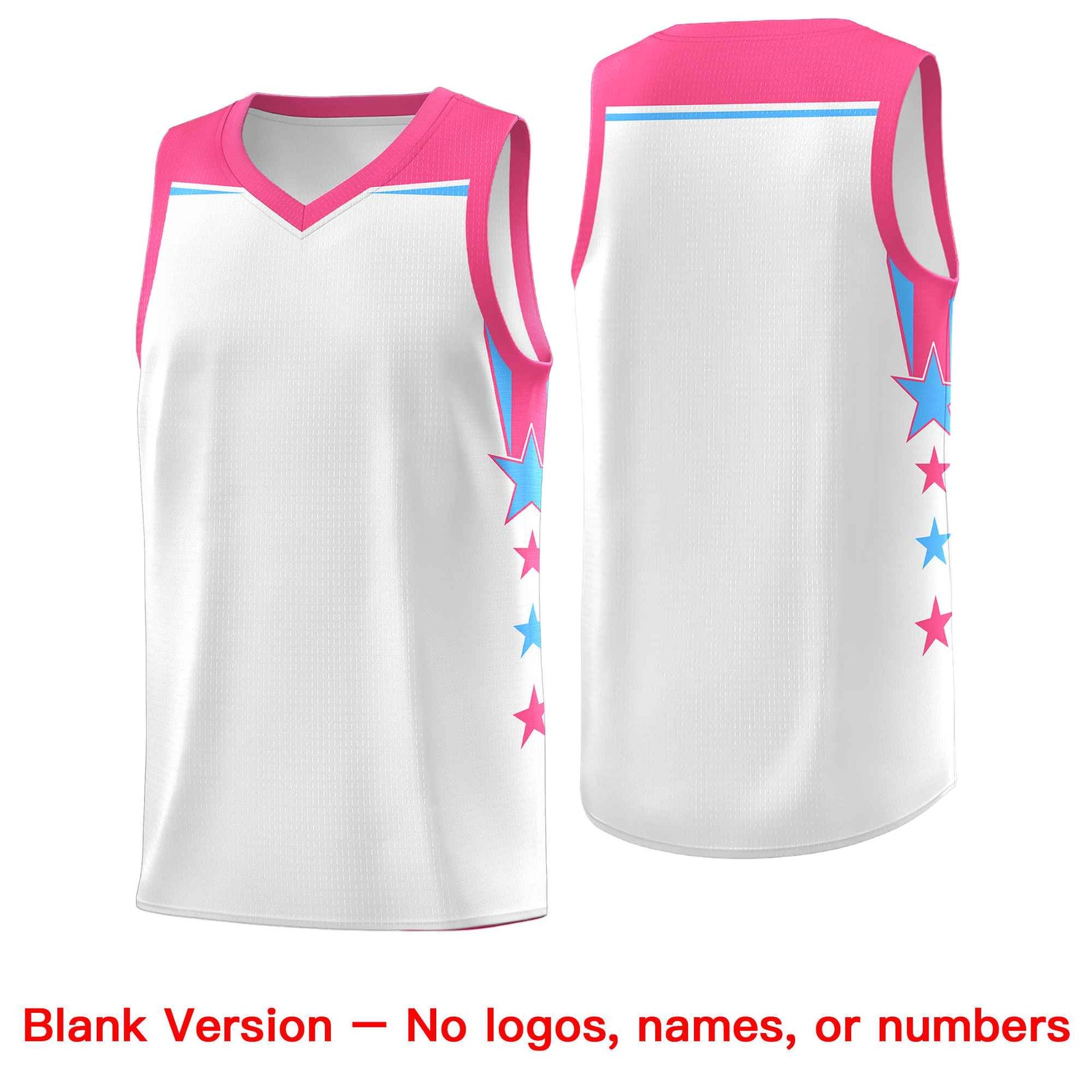 Custom Youth Basketball Uniform White Pink Two Tone Side Star Add Name Number & Logo