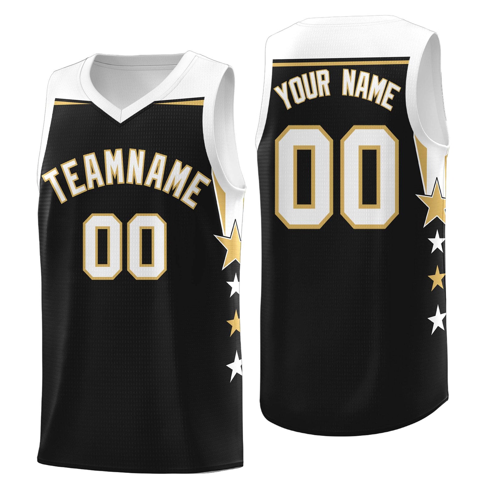 Custom Youth Basketball Uniform Black White Two Tone Side Star Personalized Team Jersey