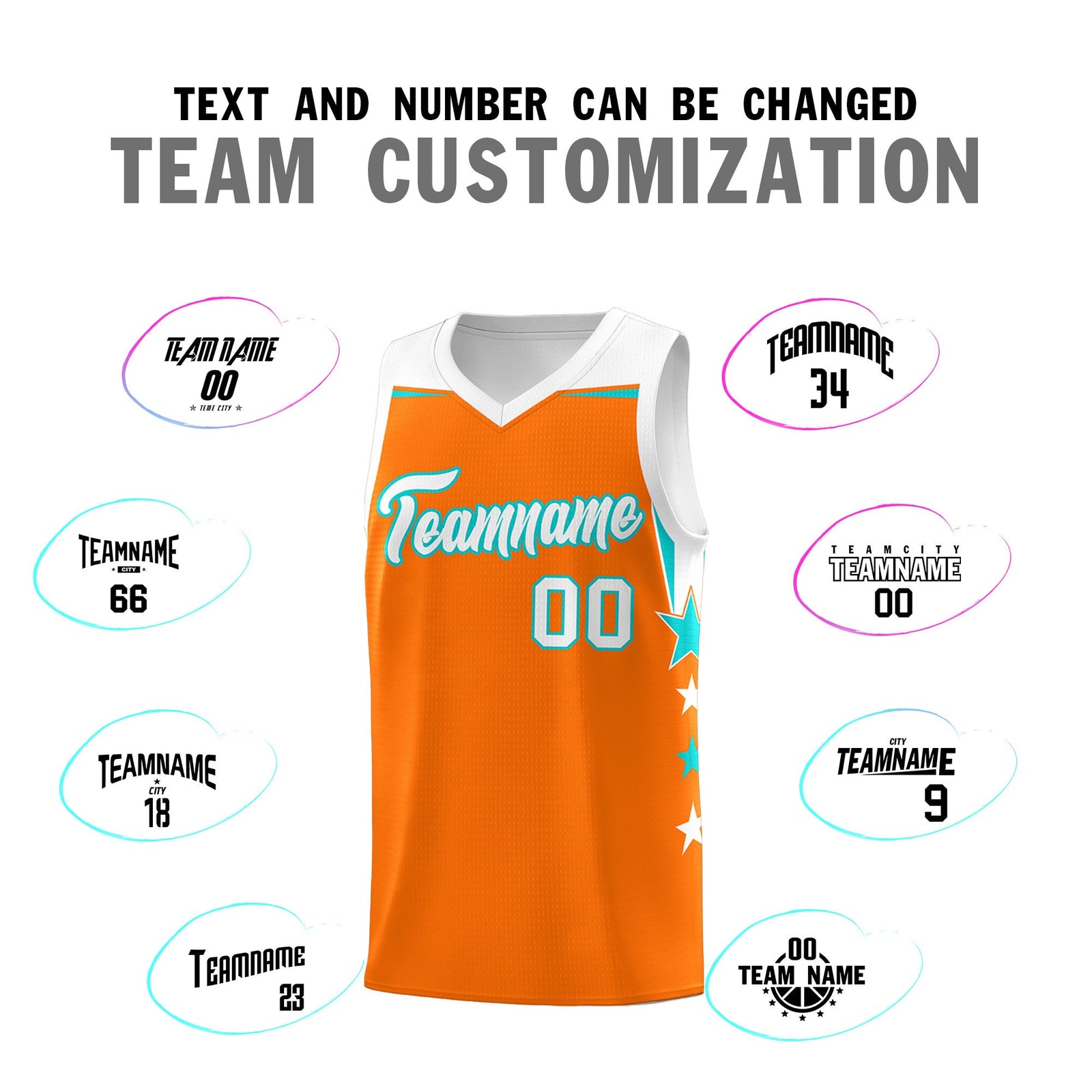 Custom Youth Basketball Uniform Orange White Two Tone Side Star Add Name Number & Logo