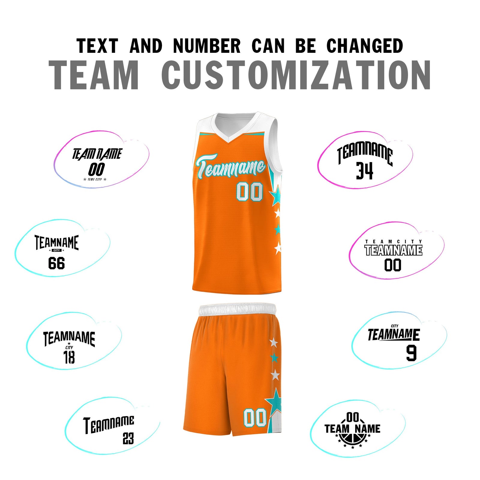 Custom Youth Basketball Uniform Orange White Two Tone Side Star Add Name Number & Logo