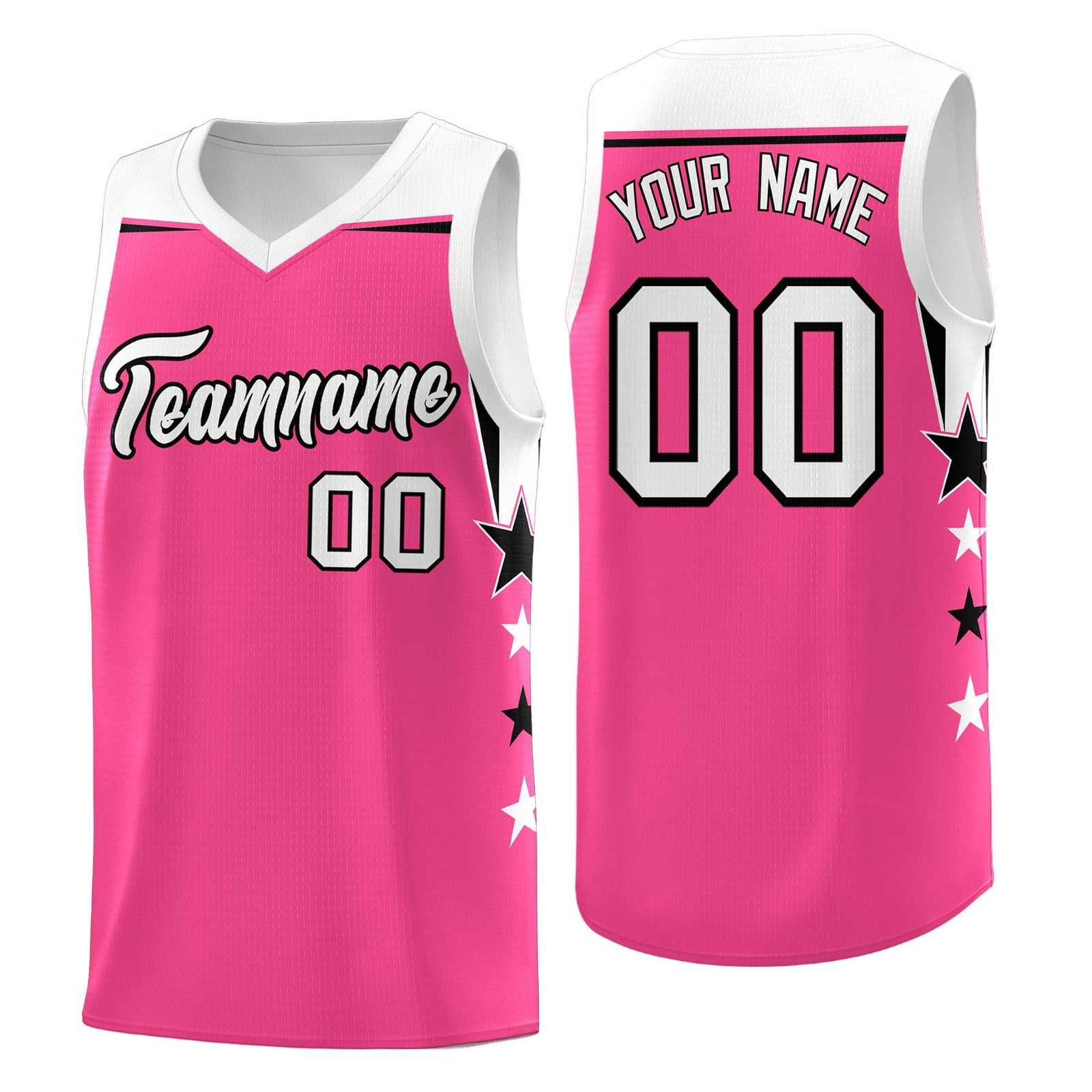 Custom Youth Basketball Uniform Pink White Two Tone Side Star Add Name Number & Logo