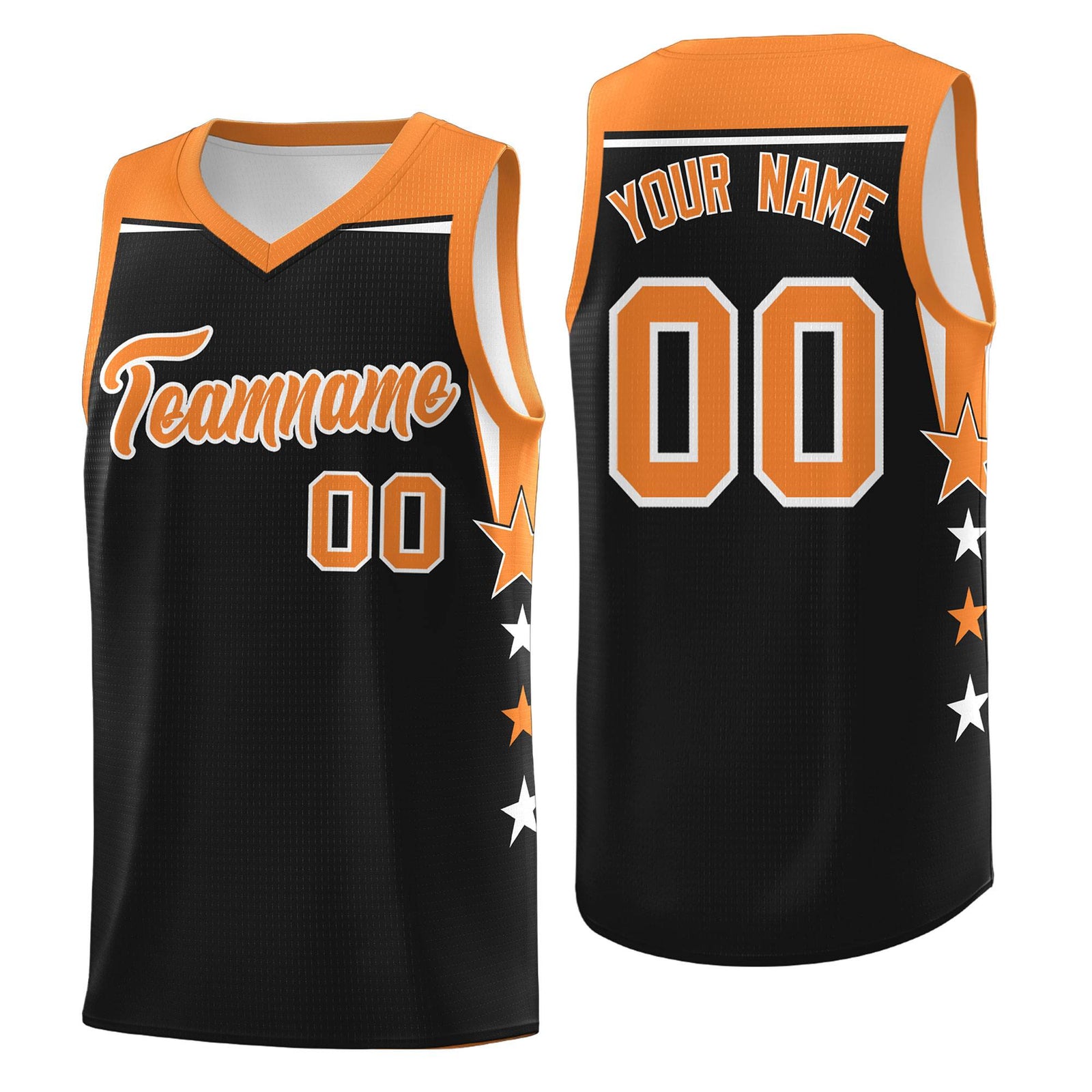 Custom Youth Basketball Uniform Black Gold Orange Two Tone Side Star Personalized Team Jersey