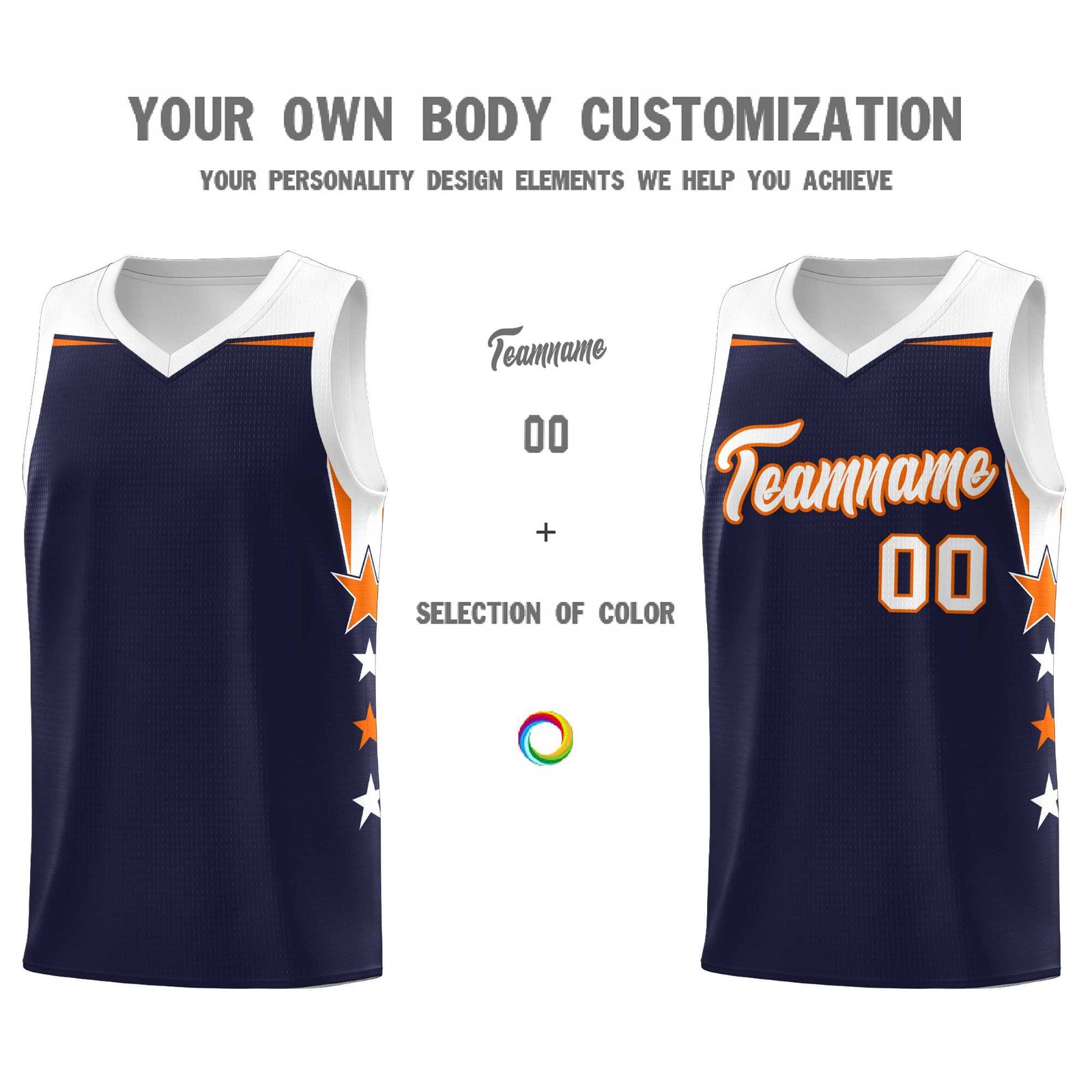 Custom Youth Basketball Uniform Navy White Two Tone Side Star Personalized Team Jersey